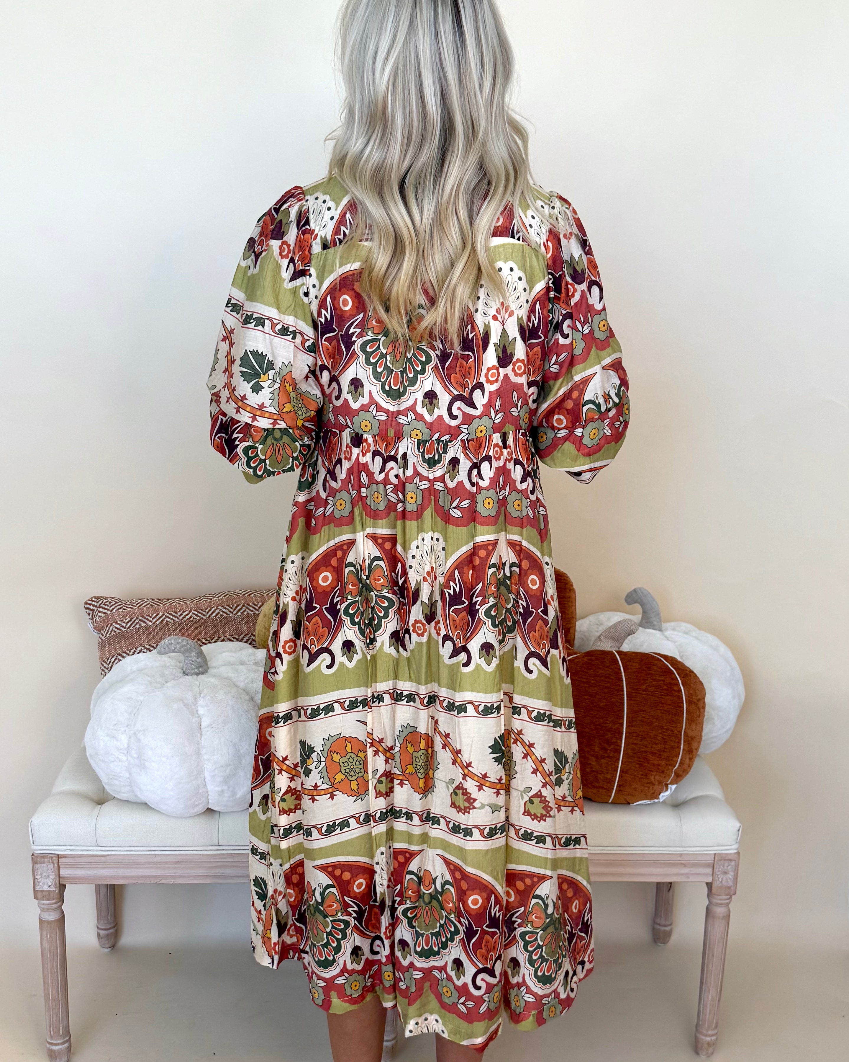 Unwavering Green Mix Print Midi Dress-Shop-Womens-Boutique-Clothing