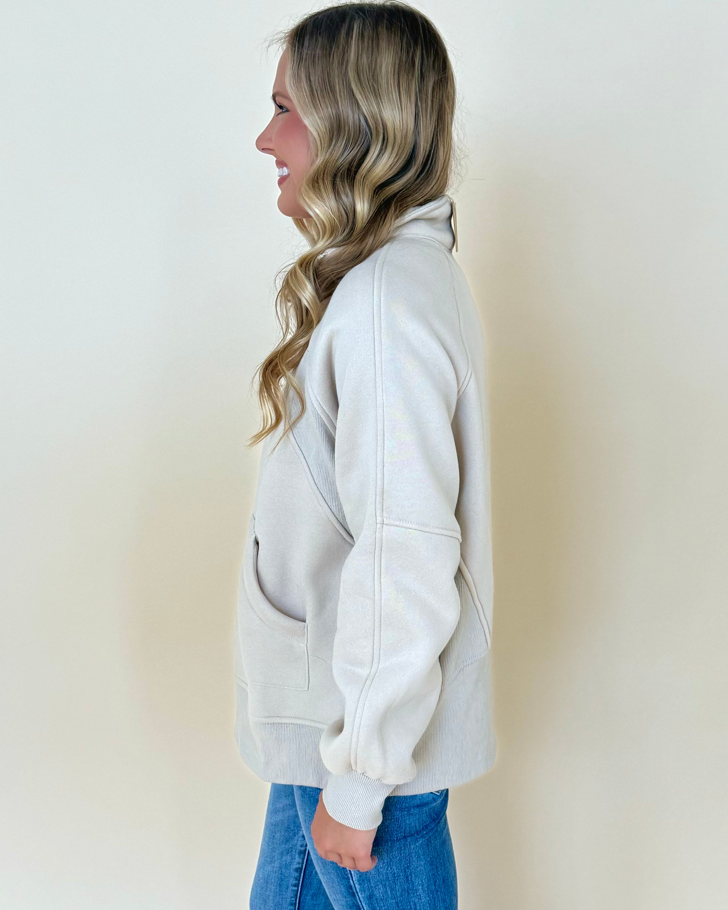 My Lead Khaki Half Zip Sweatshirt-Shop-Womens-Boutique-Clothing