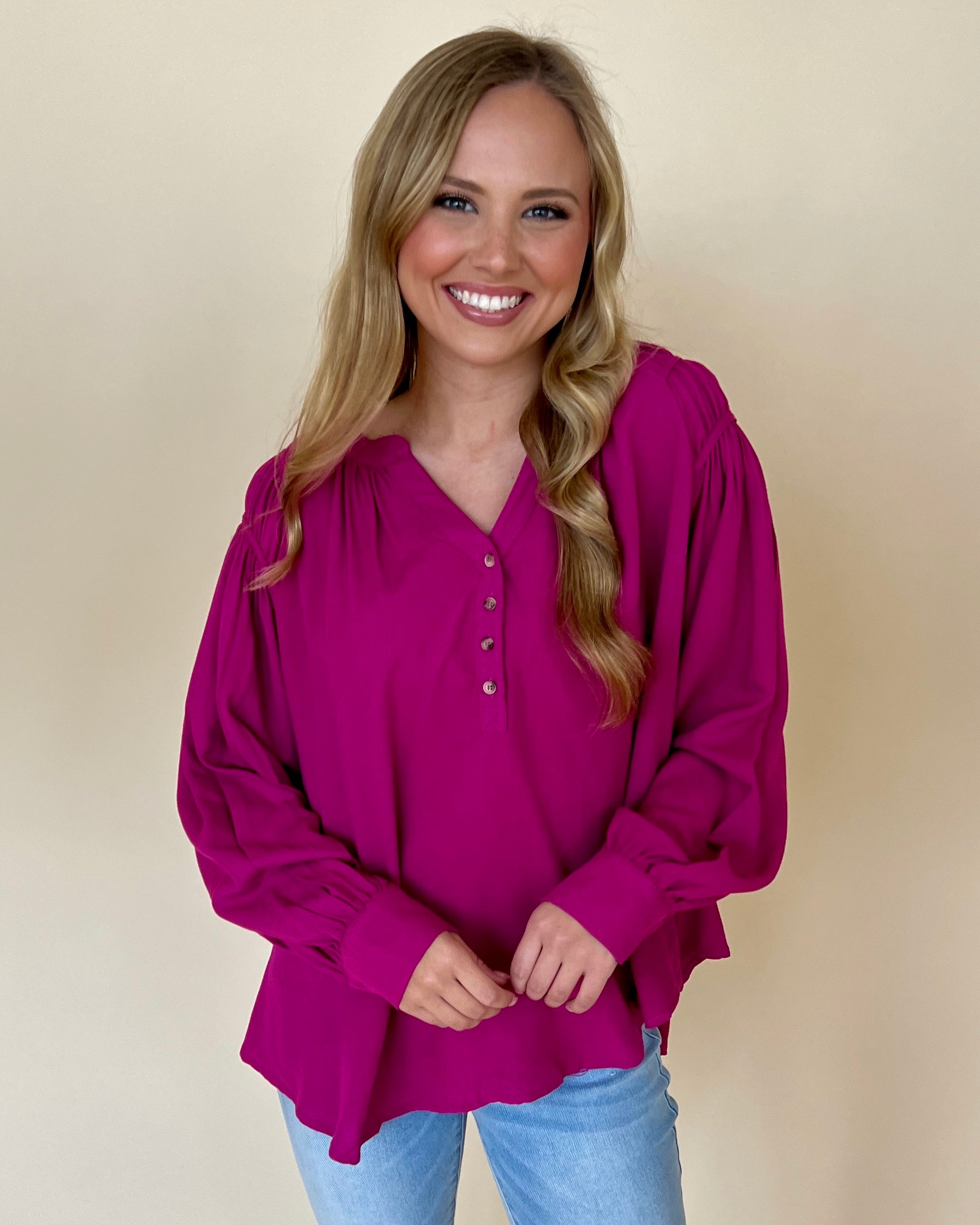 Certain Love Magenta Smocked Top-Shop-Womens-Boutique-Clothing