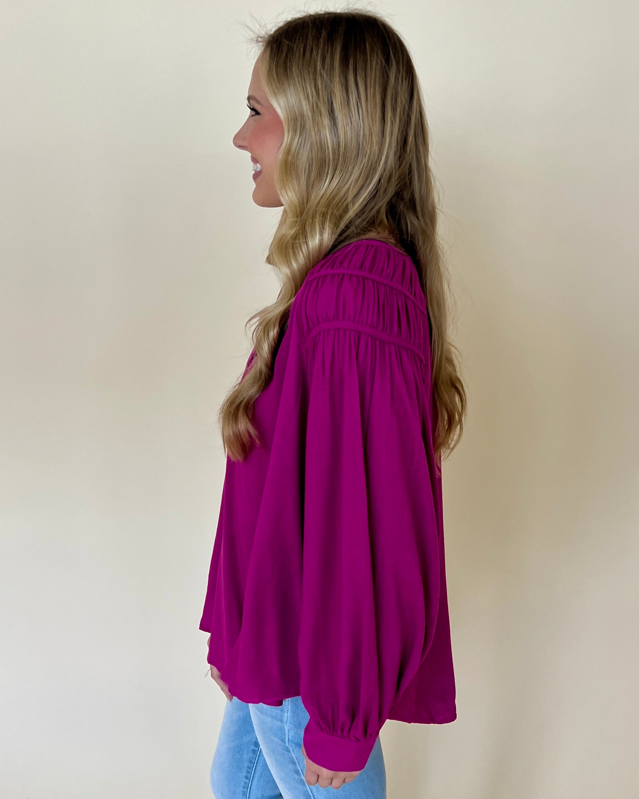 Certain Love Magenta Smocked Top-Shop-Womens-Boutique-Clothing