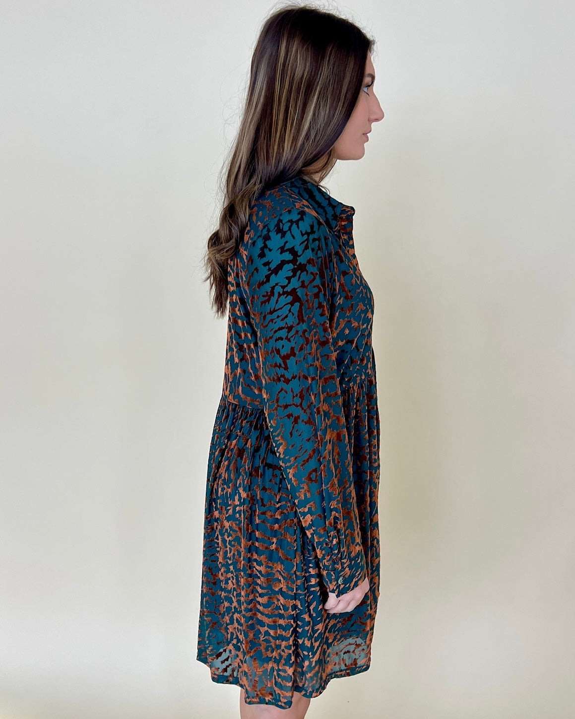 Fall For You Teal Animal Velvet Dress-Shop-Womens-Boutique-Clothing