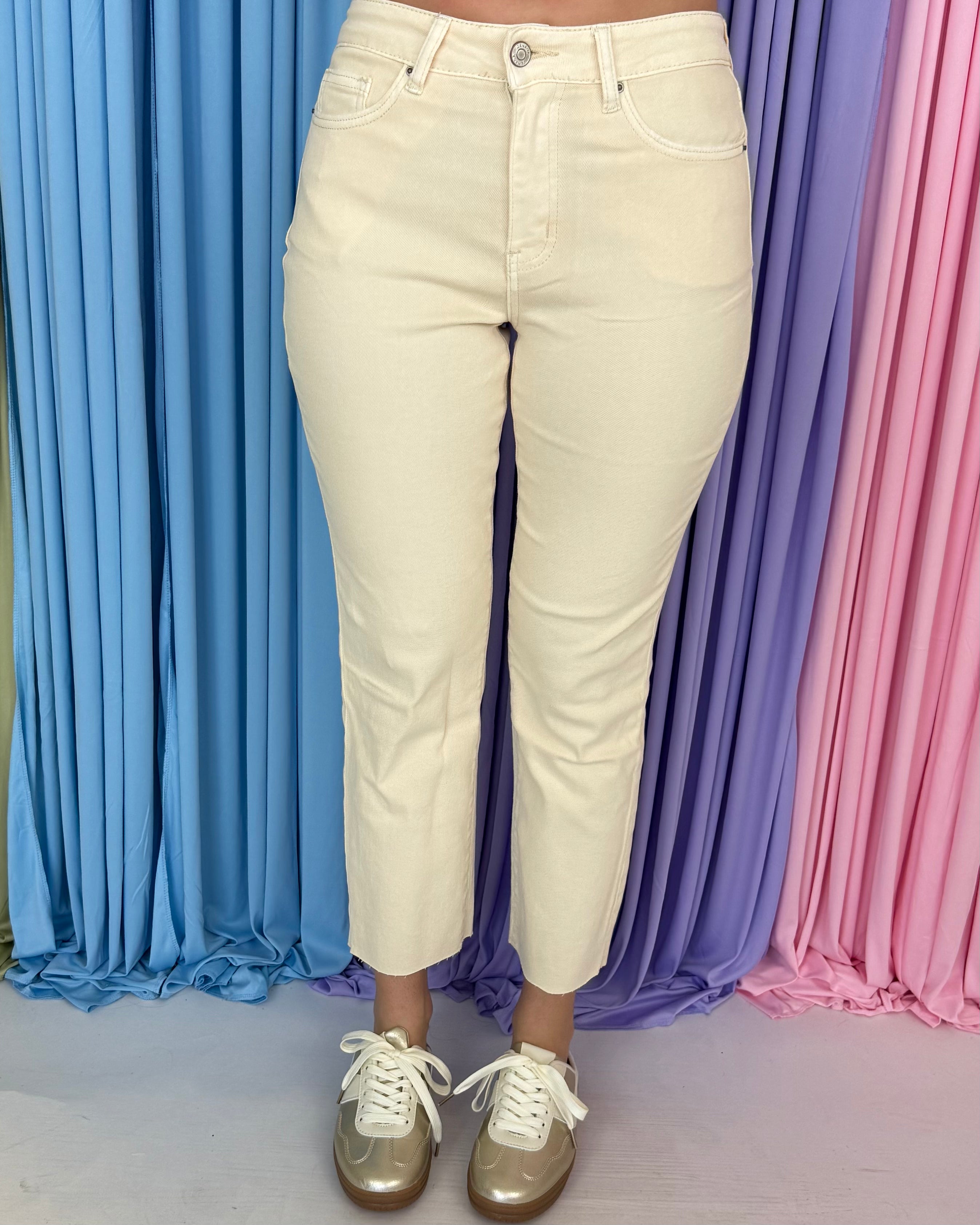 Final Class Cream Beige Acid Washed Straight Pants-Shop-Womens-Boutique-Clothing