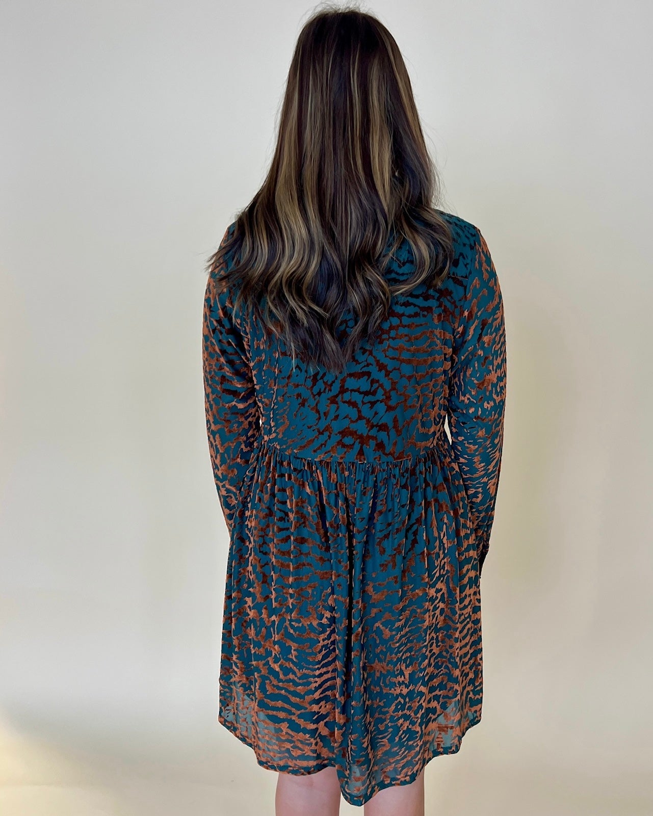 Fall For You Teal Animal Velvet Dress-Shop-Womens-Boutique-Clothing