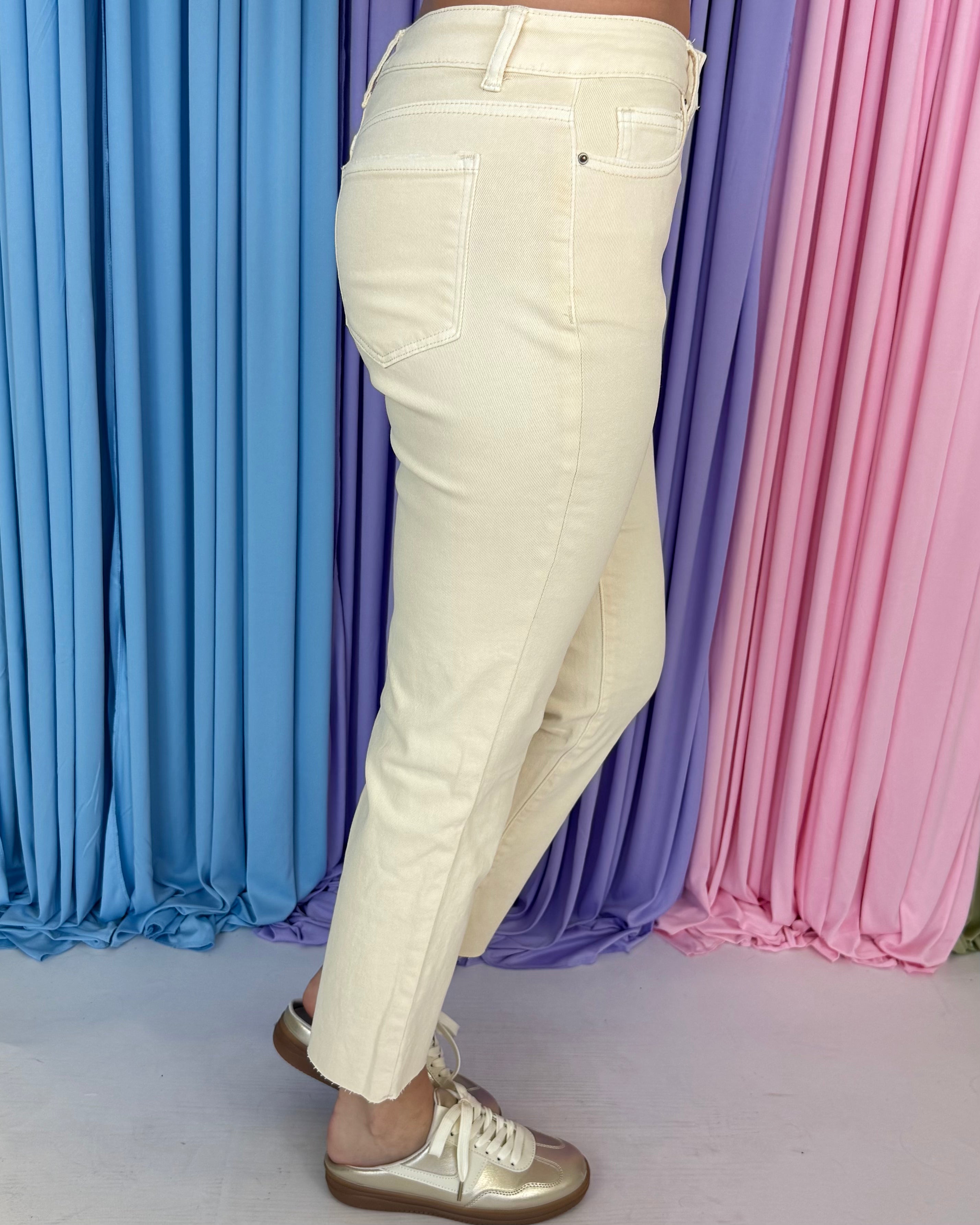 Final Class Cream Beige Acid Washed Straight Pants-Shop-Womens-Boutique-Clothing