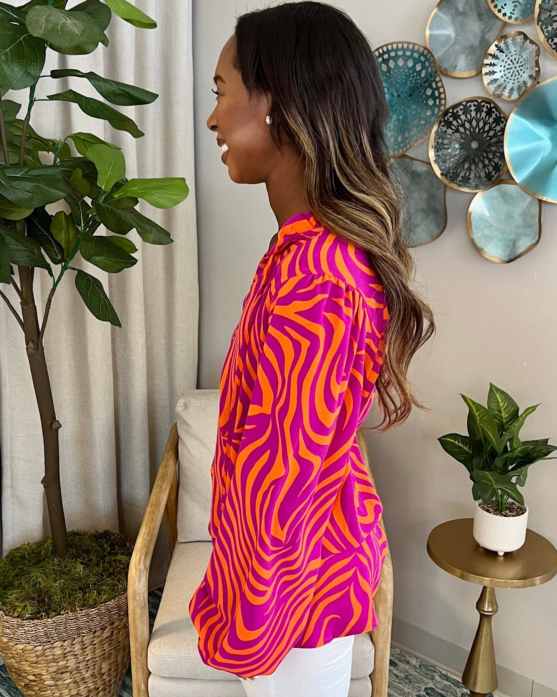 Too Divine Hot Pink/Orange Zebra Top-Shop-Womens-Boutique-Clothing