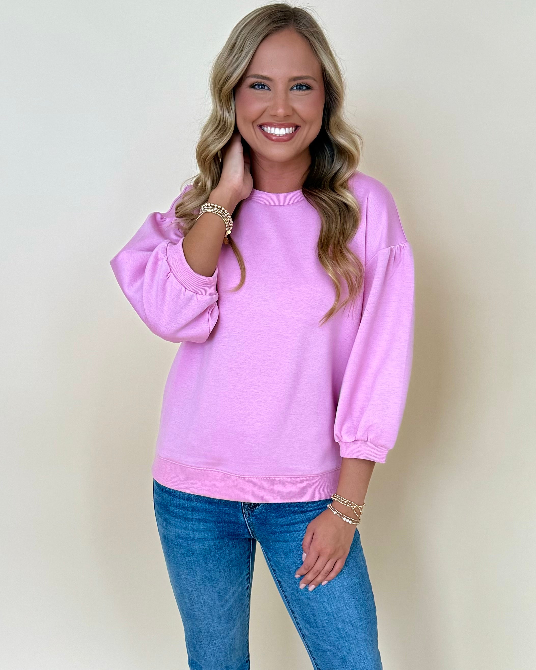 New Whim Pink 3/4 Sleeve Top-Shop-Womens-Boutique-Clothing