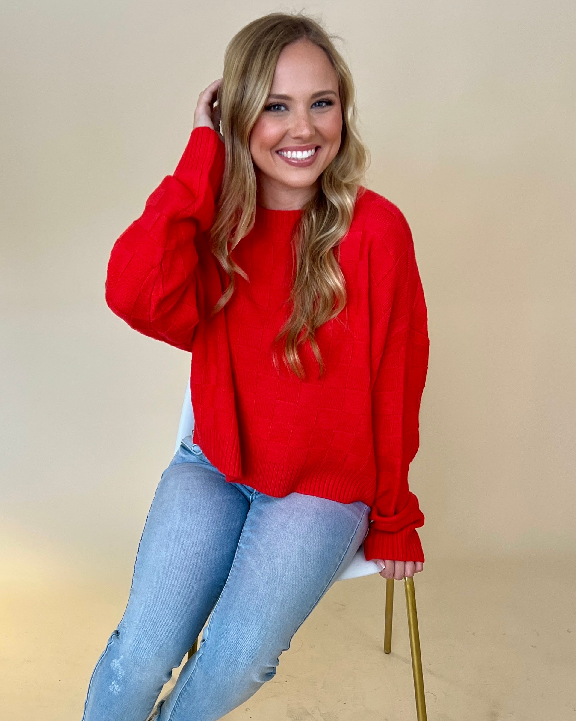 Crushing On You Red Checkered Sweater-Shop-Womens-Boutique-Clothing