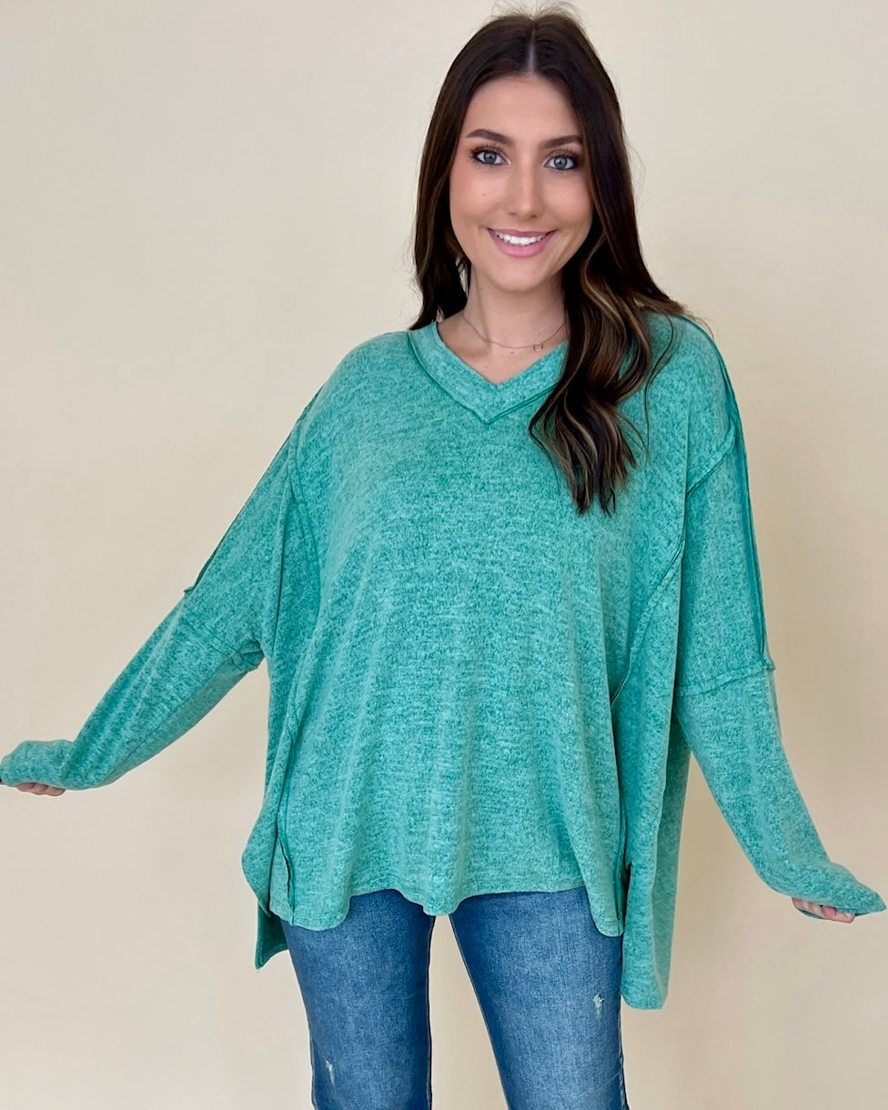 All For You Pine Green Heathered Top-Shop-Womens-Boutique-Clothing