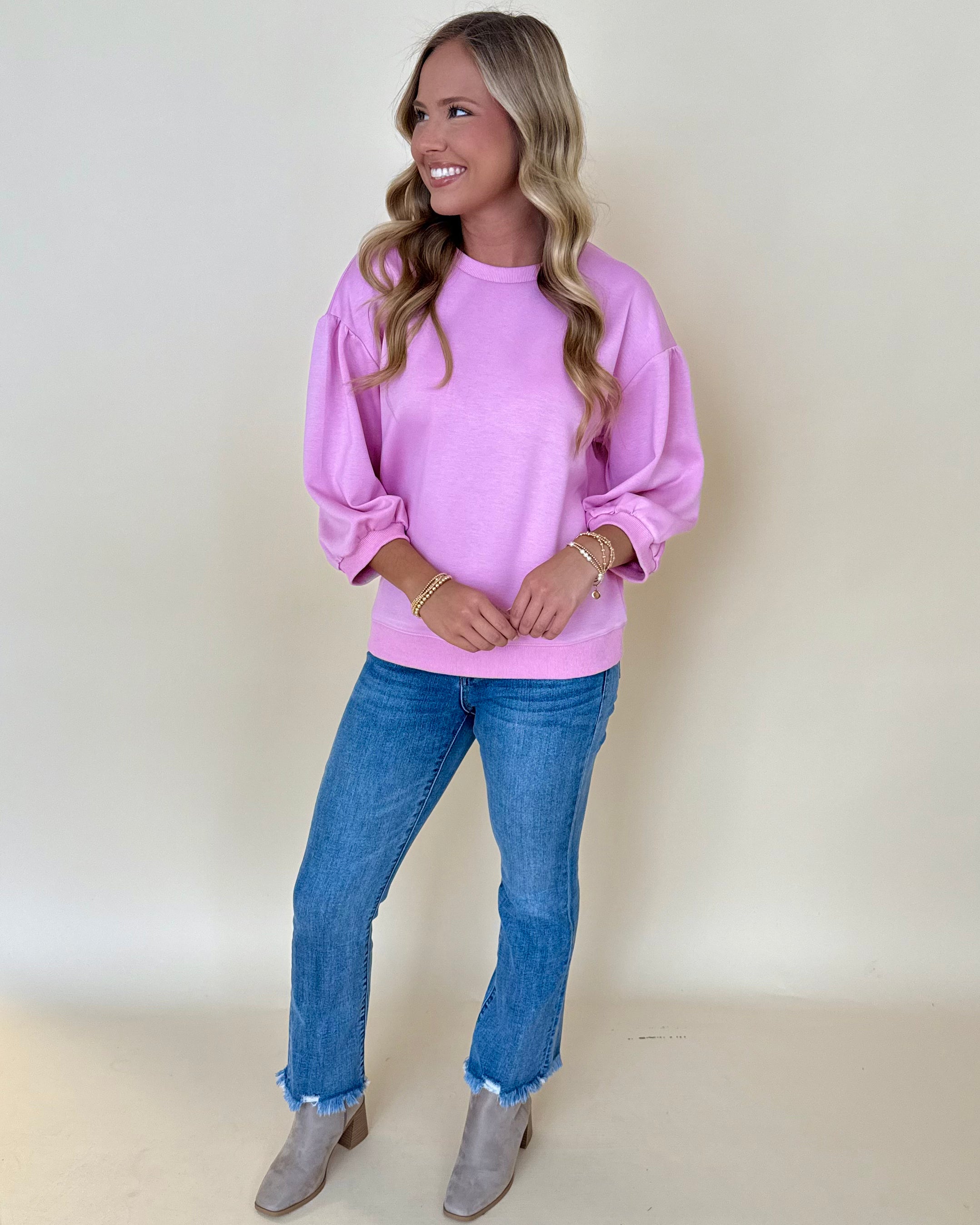 New Whim Pink 3/4 Sleeve Top-Shop-Womens-Boutique-Clothing