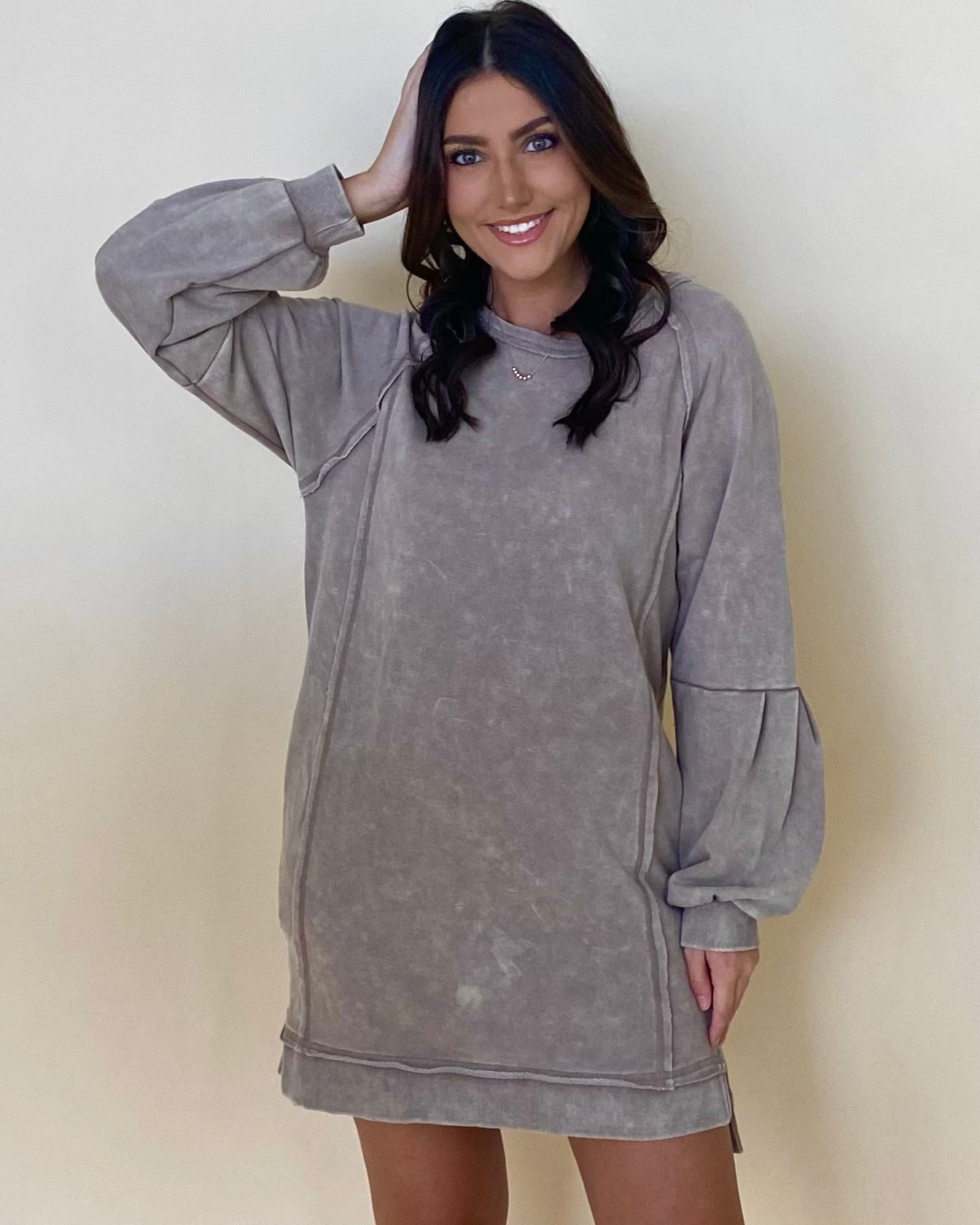 Be There Mocha Washed Sweatshirt Dress-Shop-Womens-Boutique-Clothing