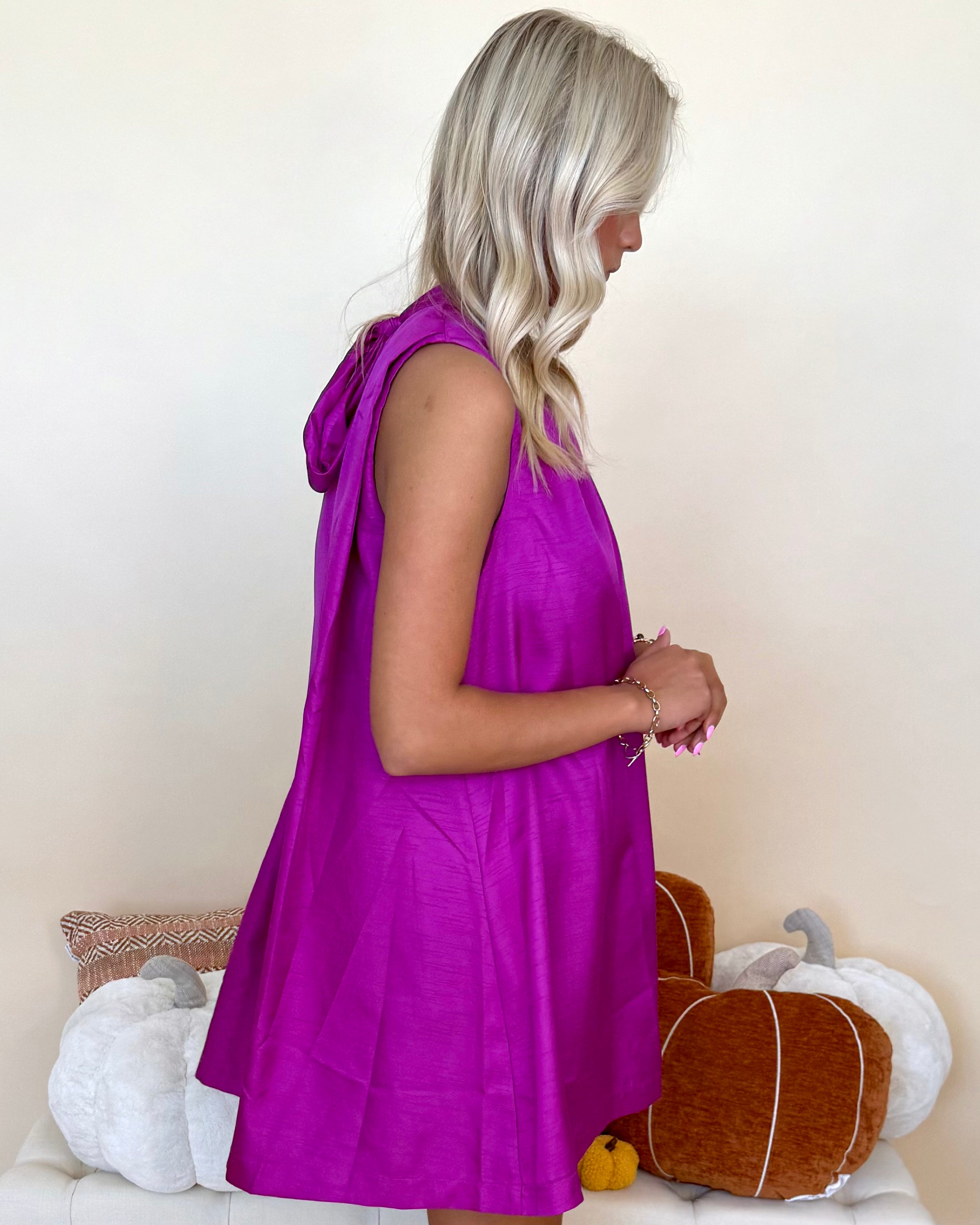 Day Party Magenta Halter Satin Dress-Shop-Womens-Boutique-Clothing