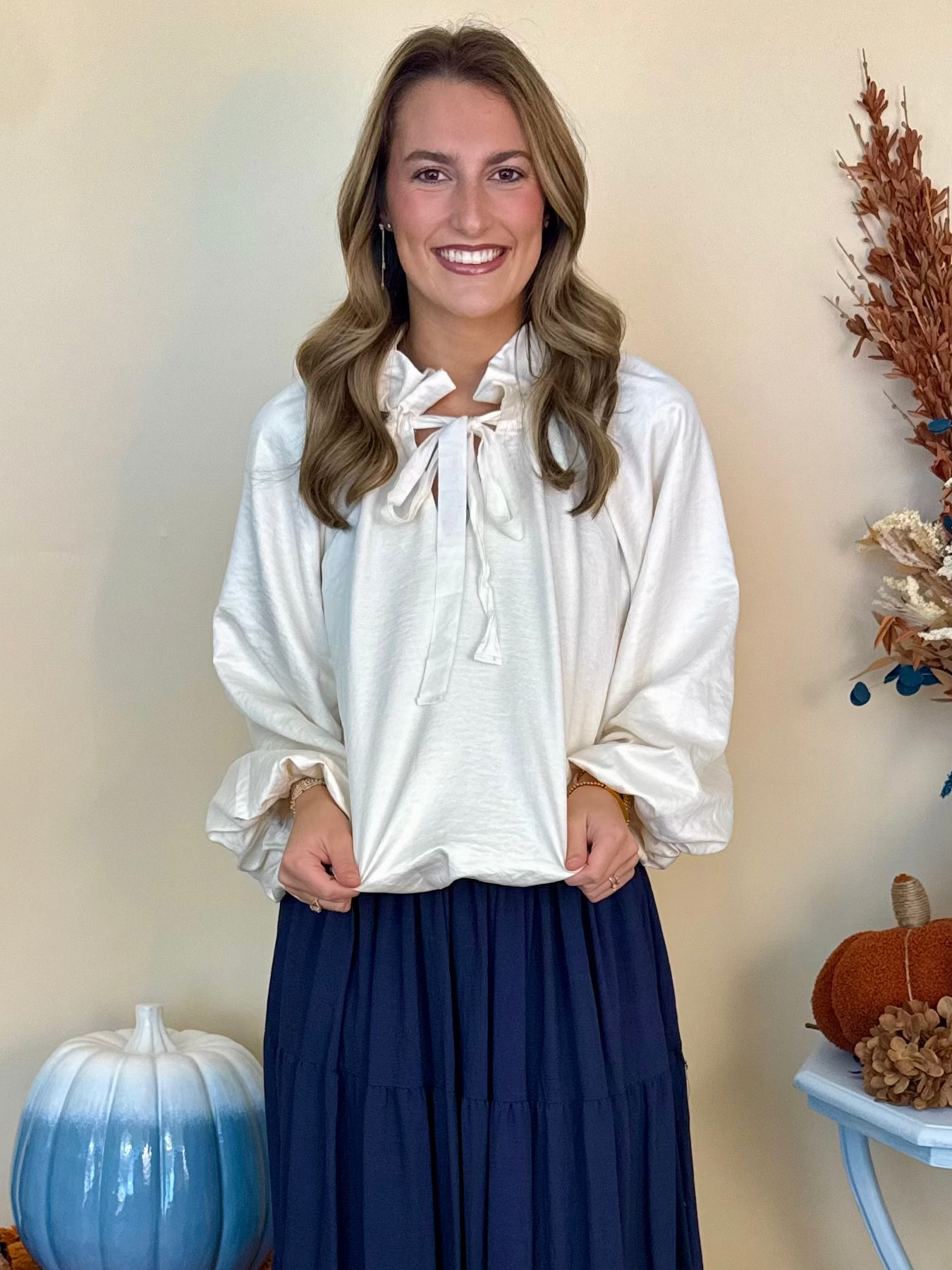 Toast to Fabulous Cream Ruffle Tie Neck Poncho Sleeve Top-Shop-Womens-Boutique-Clothing