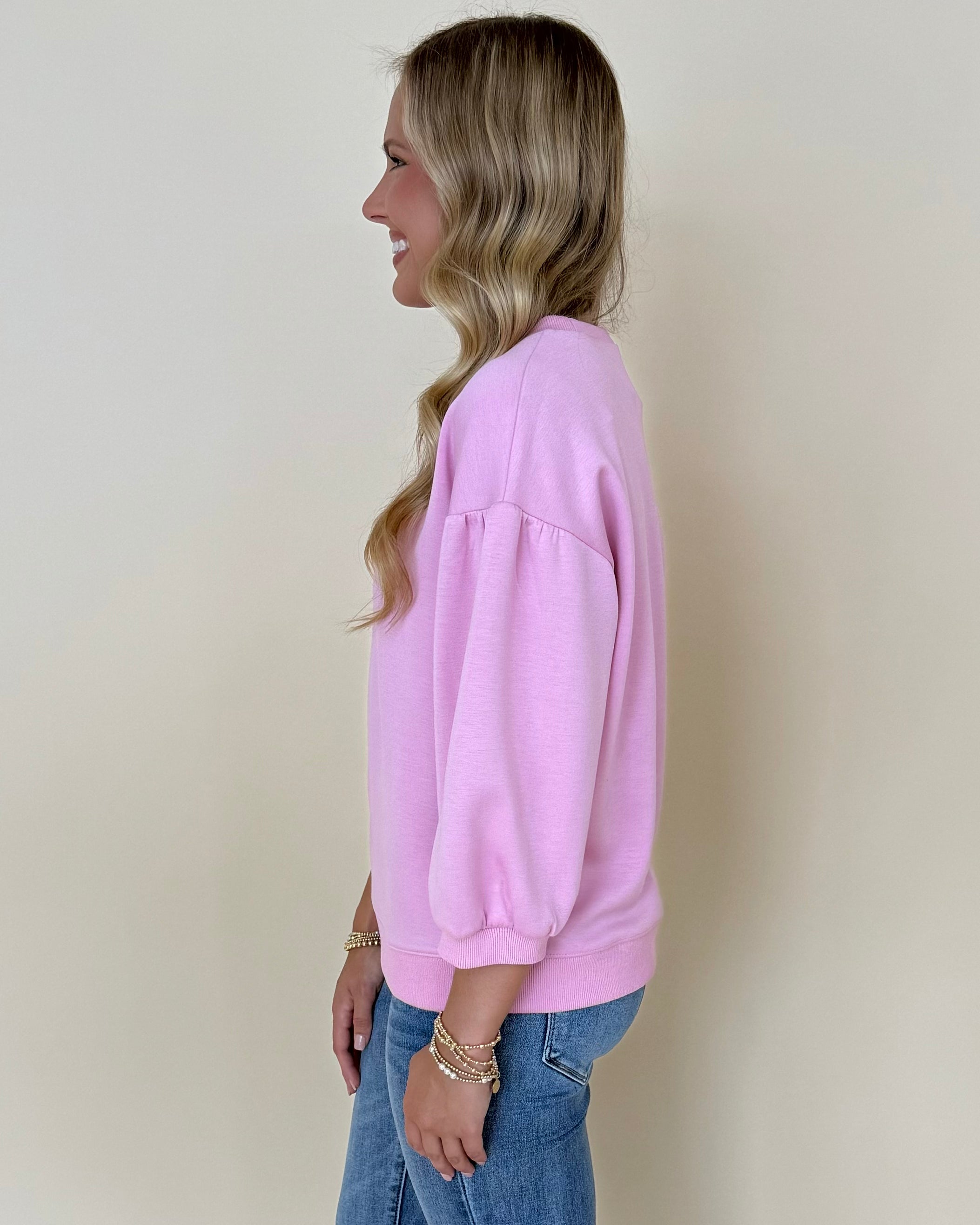 New Whim Pink 3/4 Sleeve Top-Shop-Womens-Boutique-Clothing