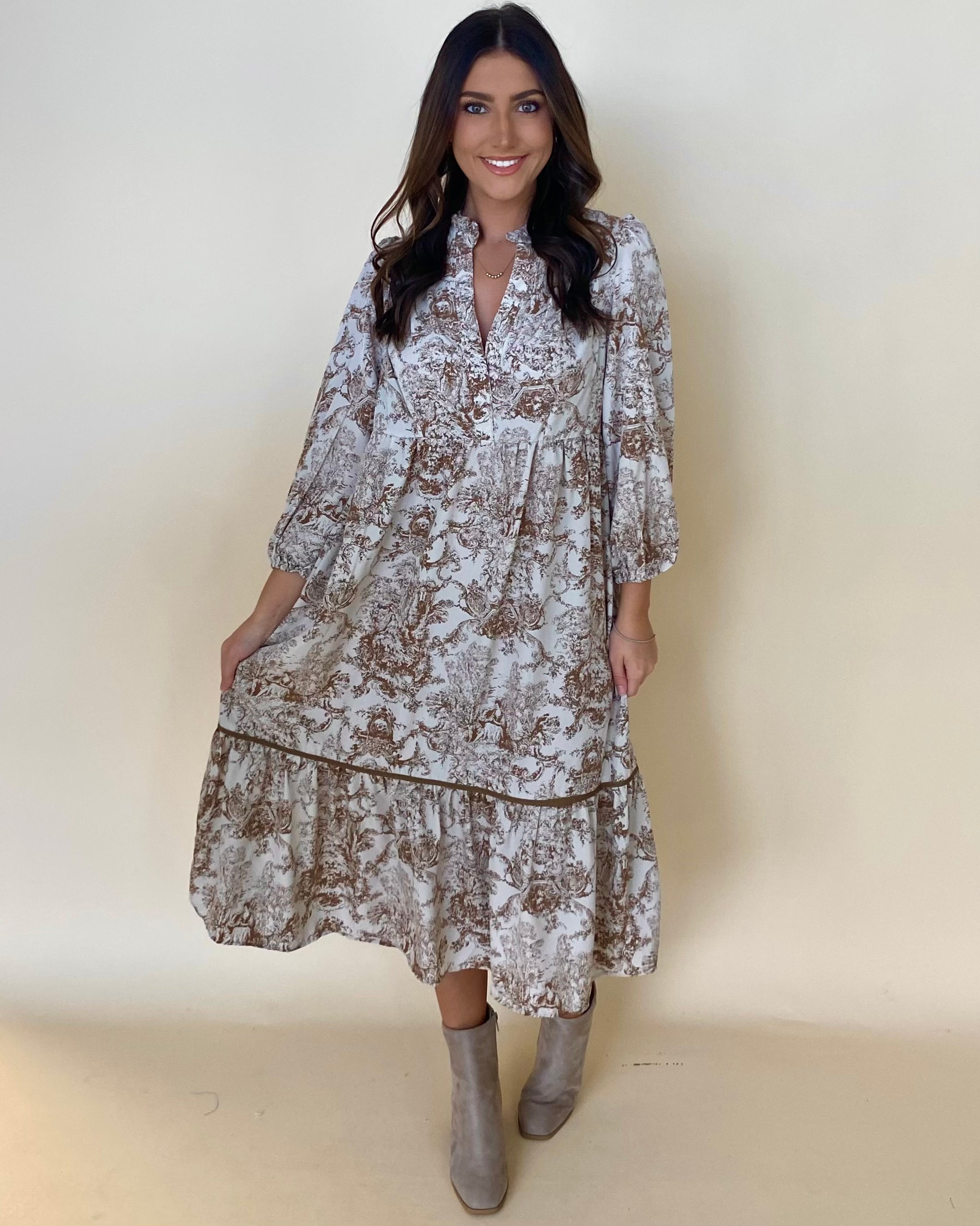 Spin Around Brown Floral Midi-Shop-Womens-Boutique-Clothing