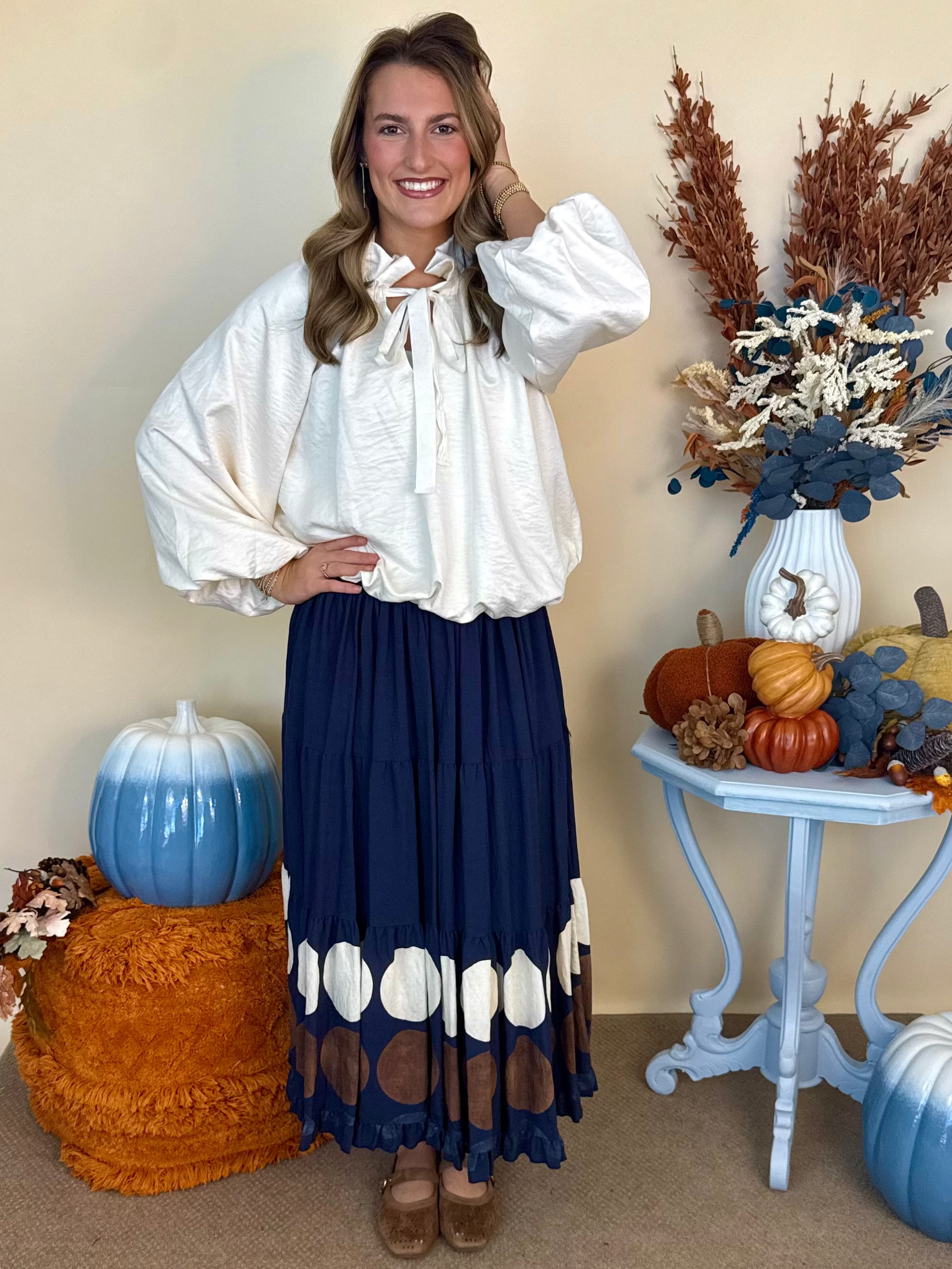 Toast to Fabulous Cream Ruffle Tie Neck Poncho Sleeve Top-Shop-Womens-Boutique-Clothing