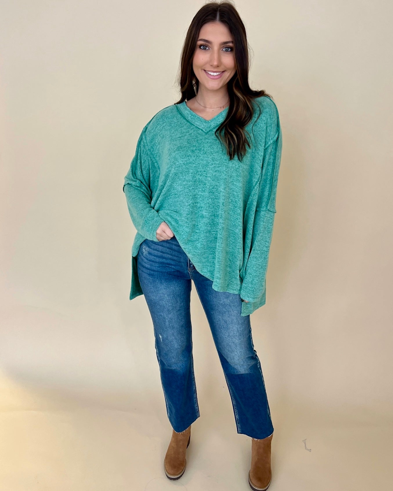 All For You Pine Green Heathered Top-Shop-Womens-Boutique-Clothing