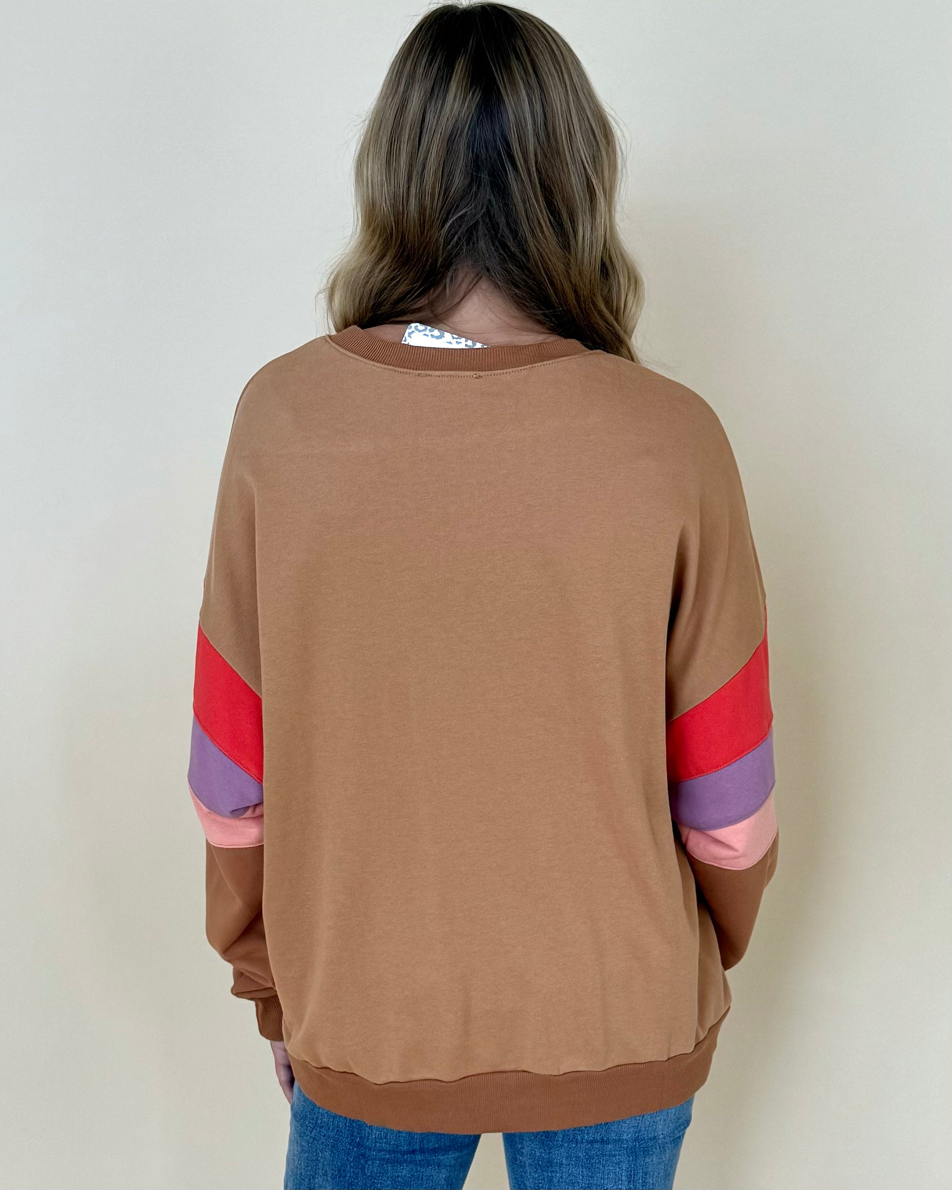 Just Because Camel Colorblock Sweatshirt-Shop-Womens-Boutique-Clothing