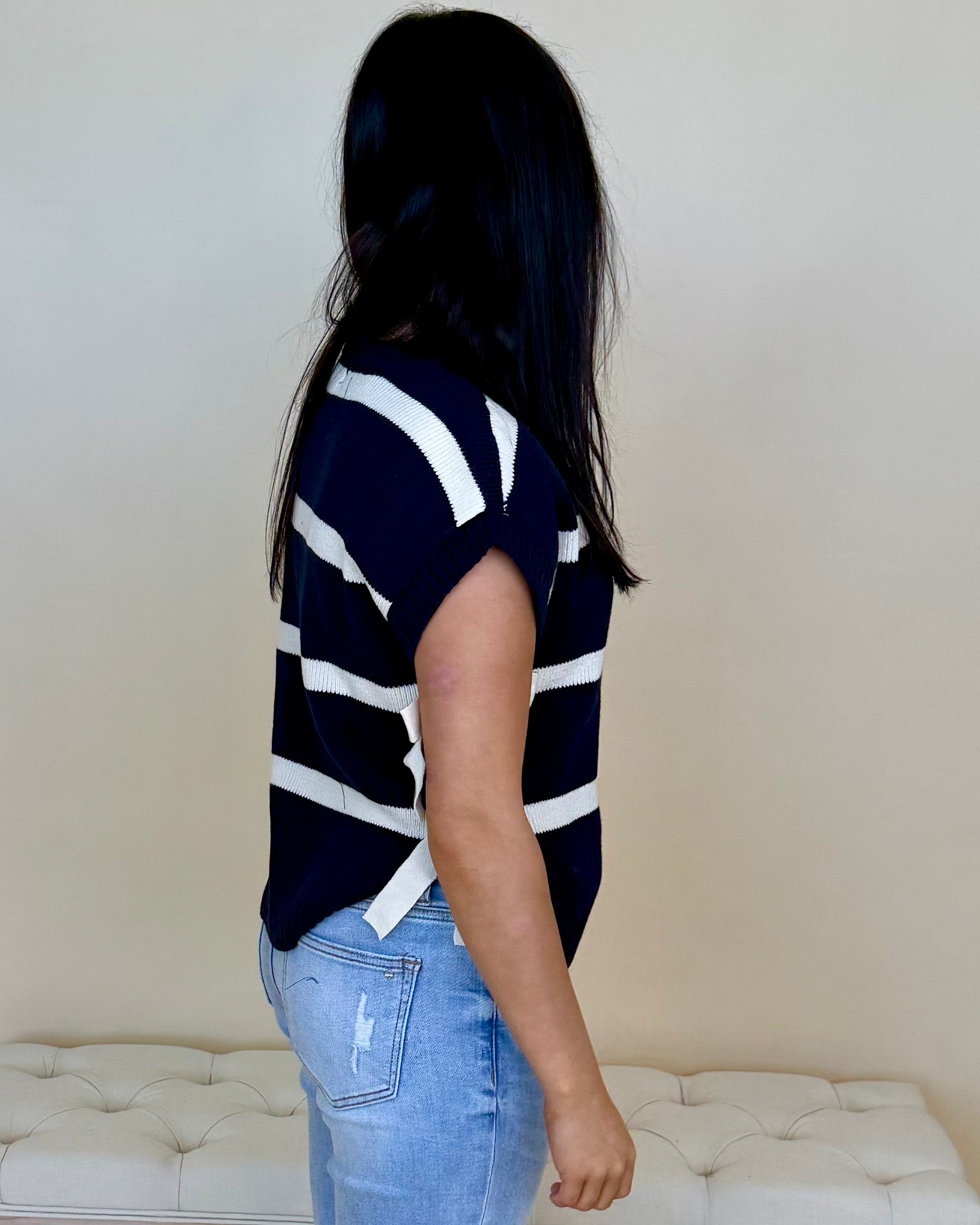 Pure Essence Navy Stripe Tie Sweater-Shop-Womens-Boutique-Clothing