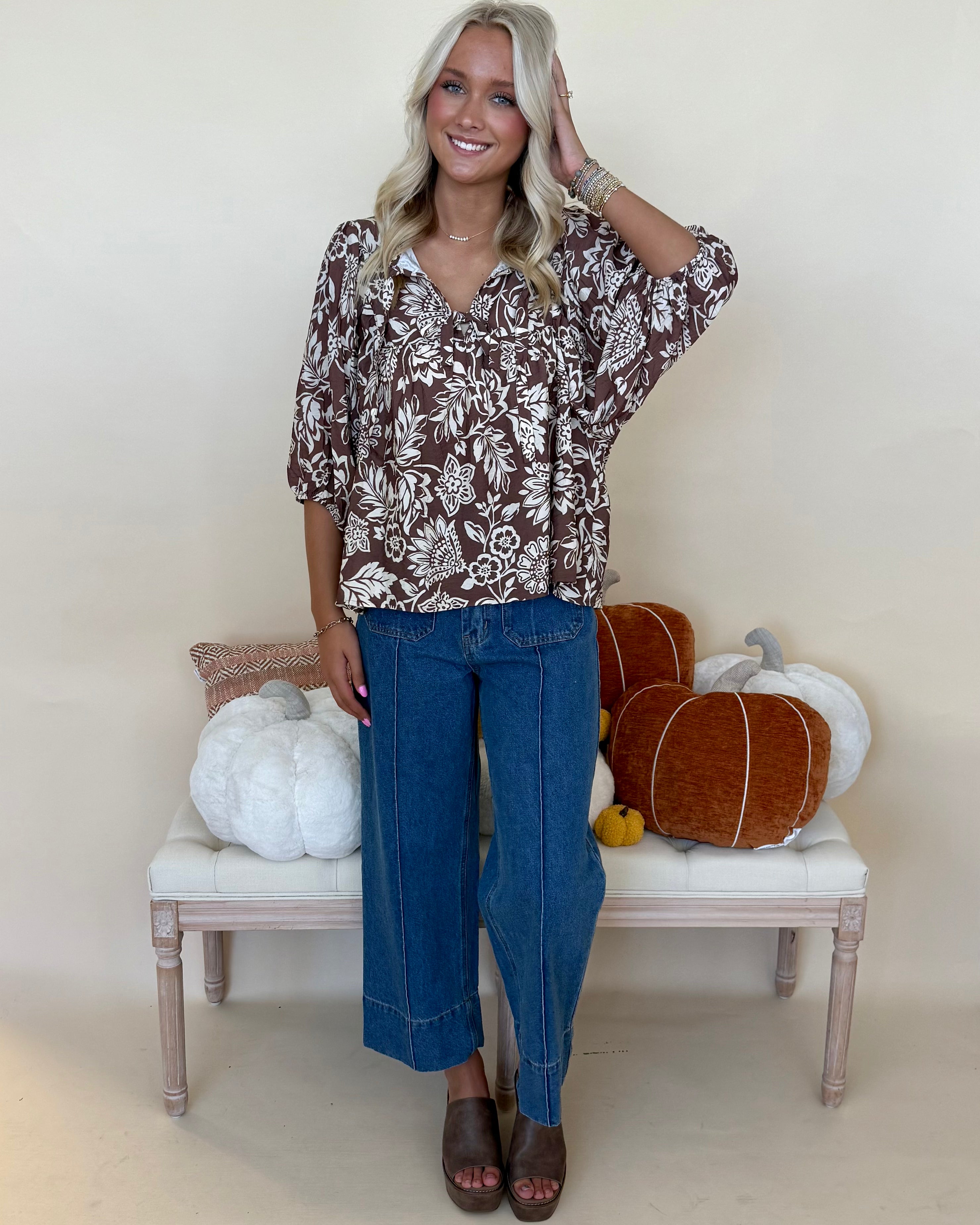 Just Imagine Mocha Print Neck Tie Top-Shop-Womens-Boutique-Clothing