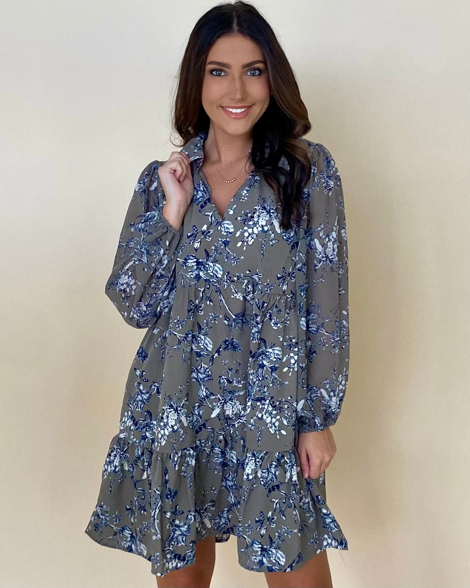 Handled It Grey Floral Dress-Shop-Womens-Boutique-Clothing