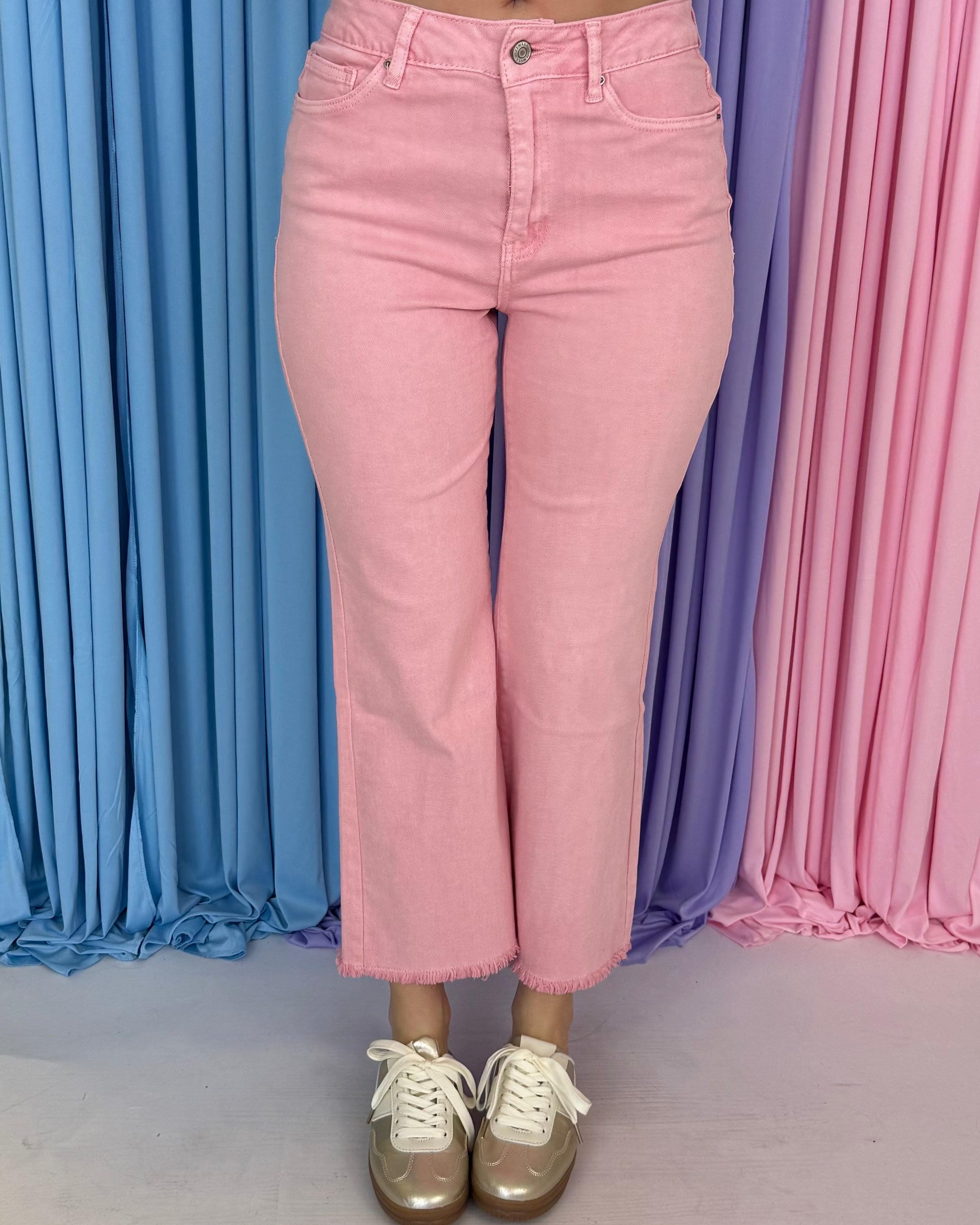 Feeling Close Pink Acid Washed Frayed Bootcut Pants-Shop-Womens-Boutique-Clothing