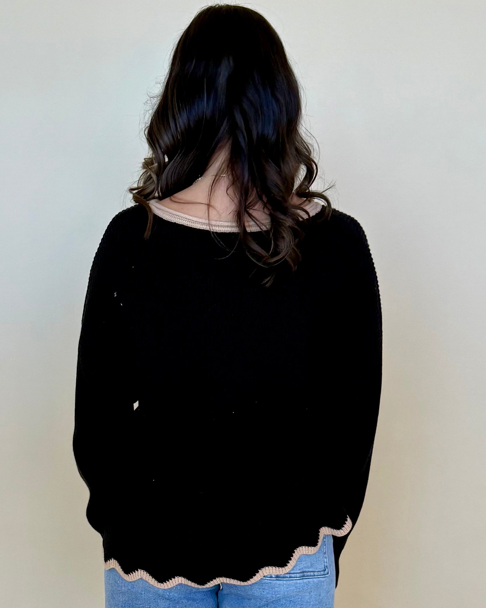 Loving View Black Contrast Scallop Sweater-Shop-Womens-Boutique-Clothing