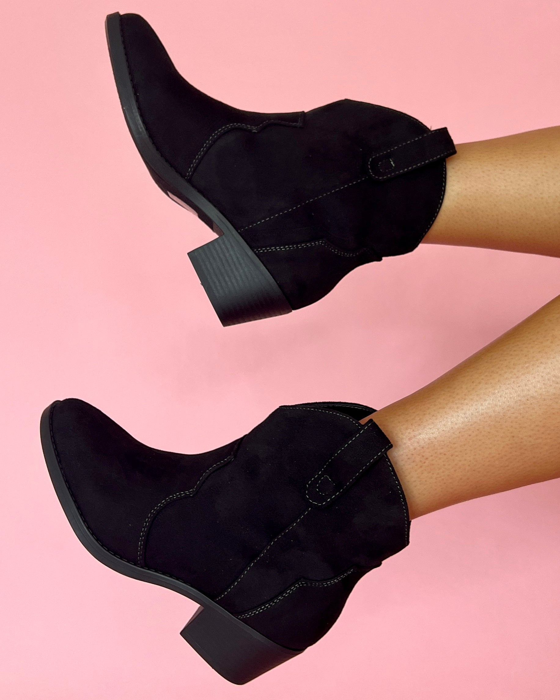 Ashley Black Suede Short Cowboy Boots - Main Image