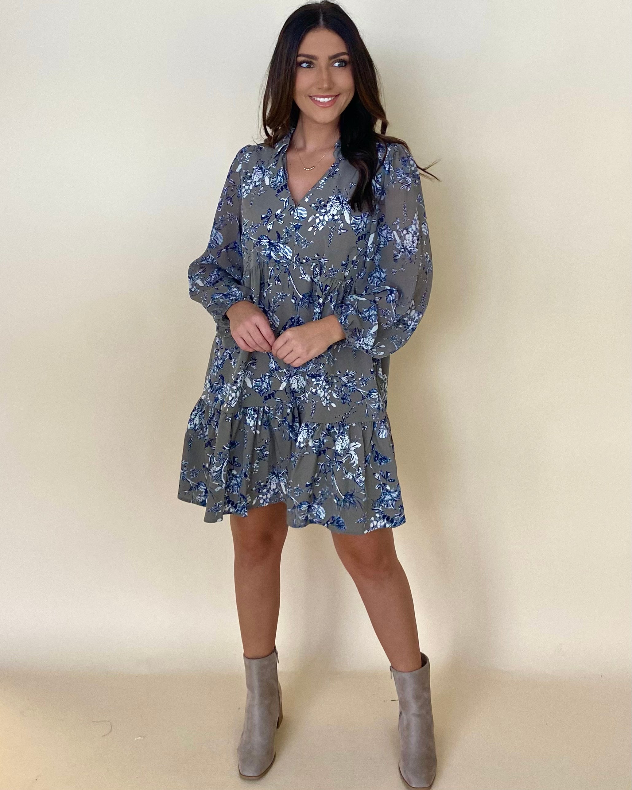 Handled It Grey Floral Dress-Shop-Womens-Boutique-Clothing