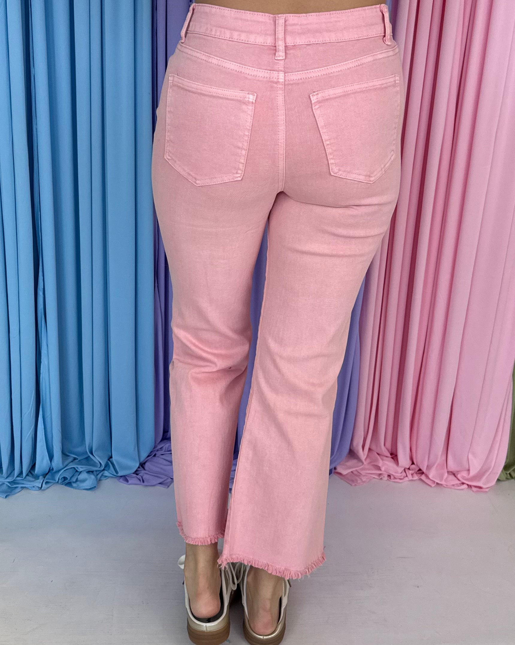 Feeling Close Pink Acid Washed Frayed Bootcut Pants-Shop-Womens-Boutique-Clothing