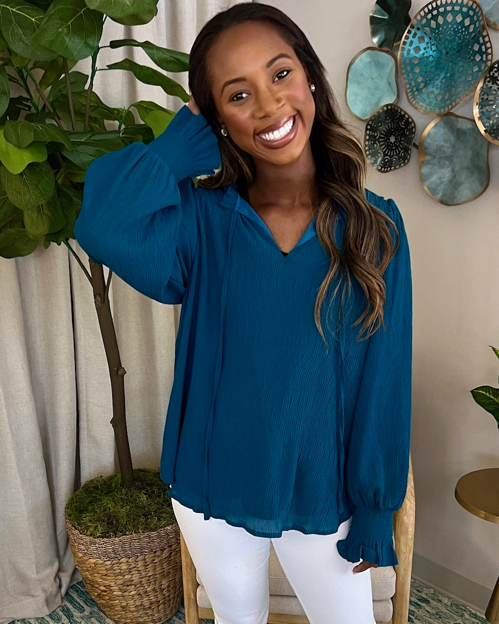 More Than Me Teal Crinkle Top-Shop-Womens-Boutique-Clothing