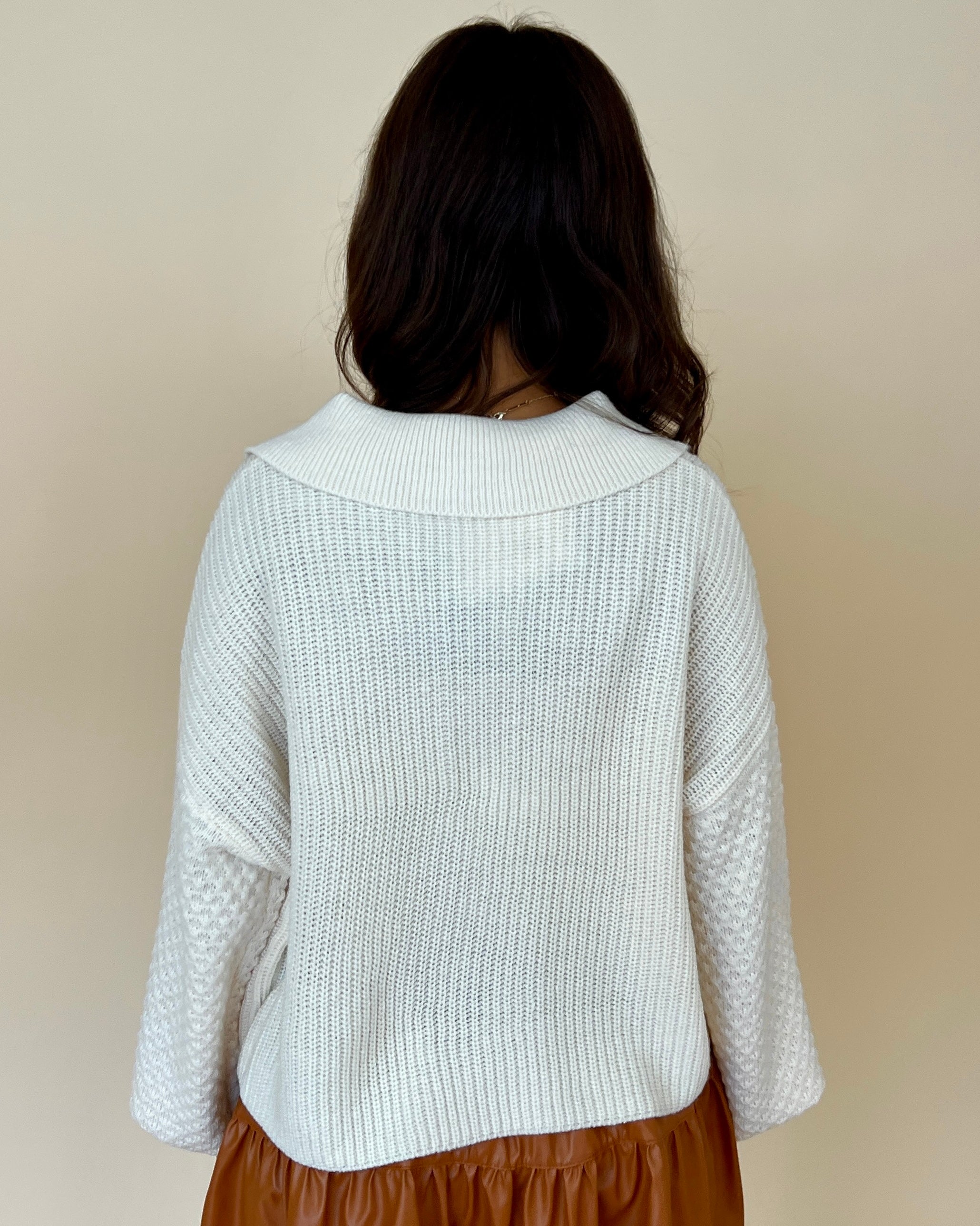 A Possibility Cream Textured Knit Collared Button Sweater-Shop-Womens-Boutique-Clothing