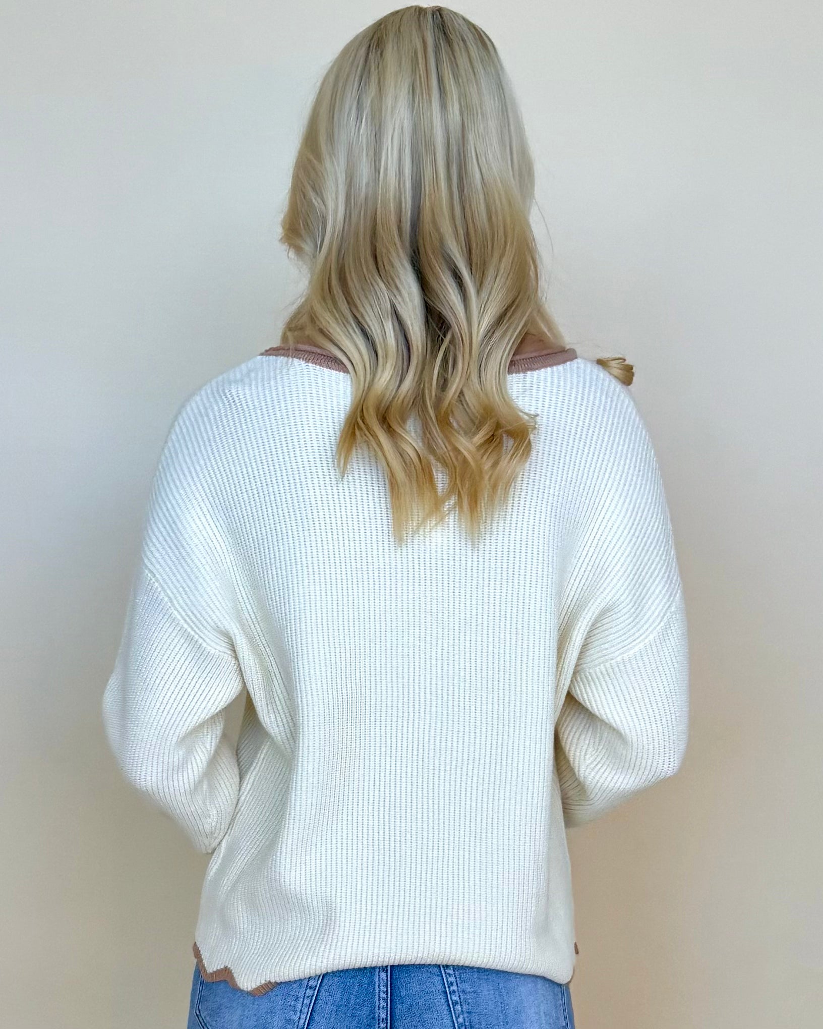 Loving View Oatmeal Contrast Scallop Sweater-Shop-Womens-Boutique-Clothing