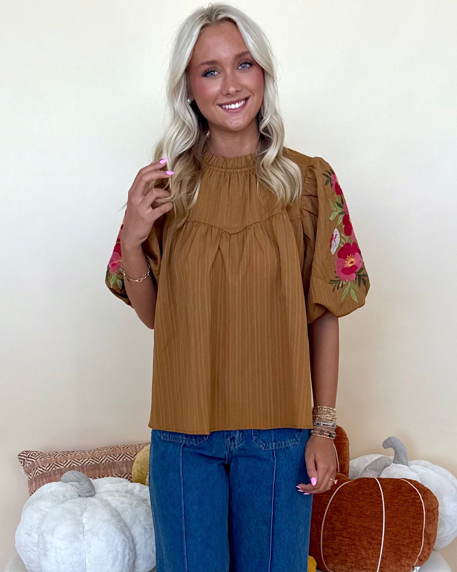 Wild Heart Mocha Brown Embroidered Top-Shop-Womens-Boutique-Clothing