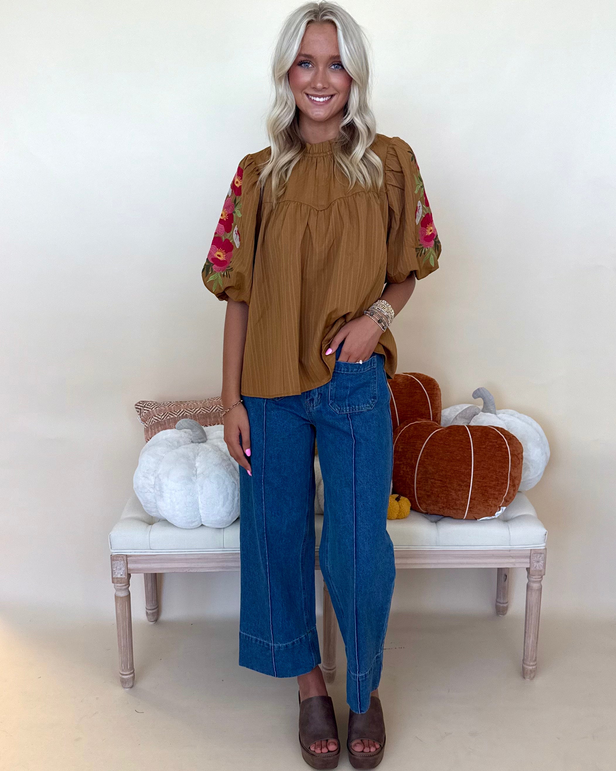 Wild Heart Mocha Brown Embroidered Top-Shop-Womens-Boutique-Clothing