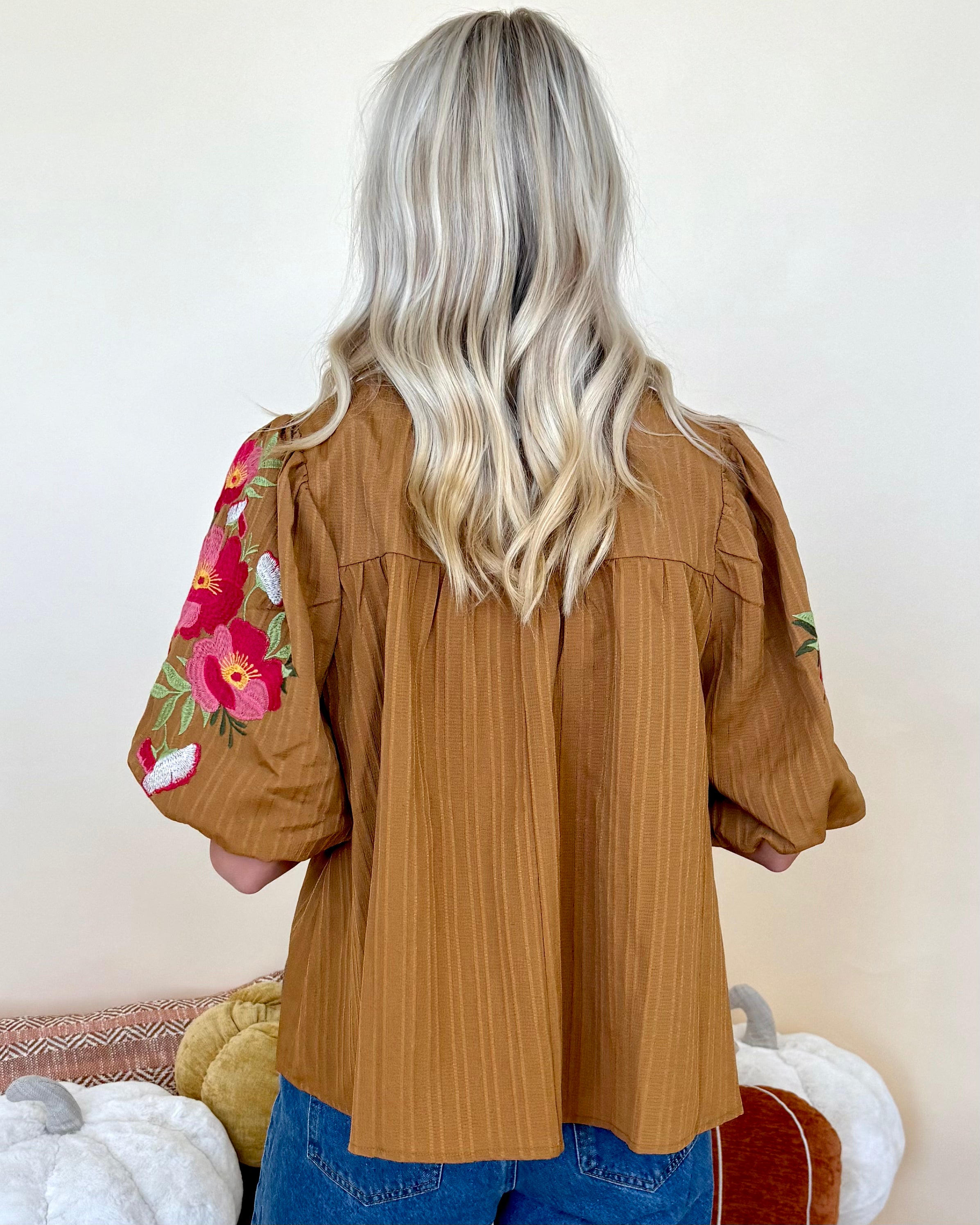 Wild Heart Mocha Brown Embroidered Top-Shop-Womens-Boutique-Clothing