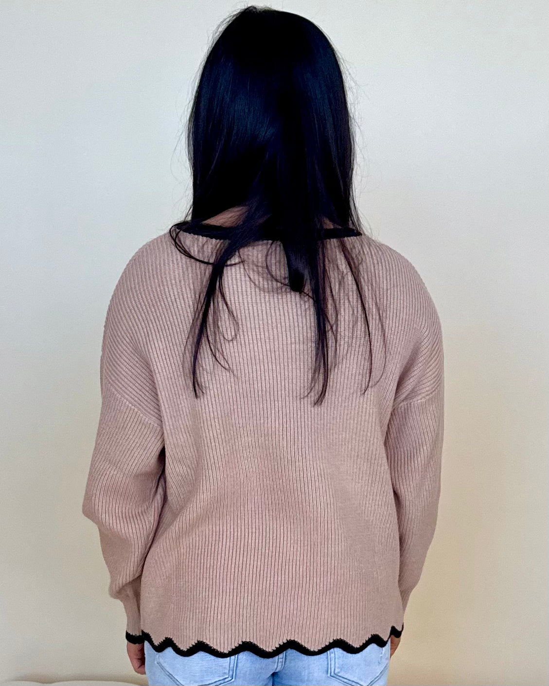 Loving View Khaki Contrast Scallop Sweater-Shop-Womens-Boutique-Clothing