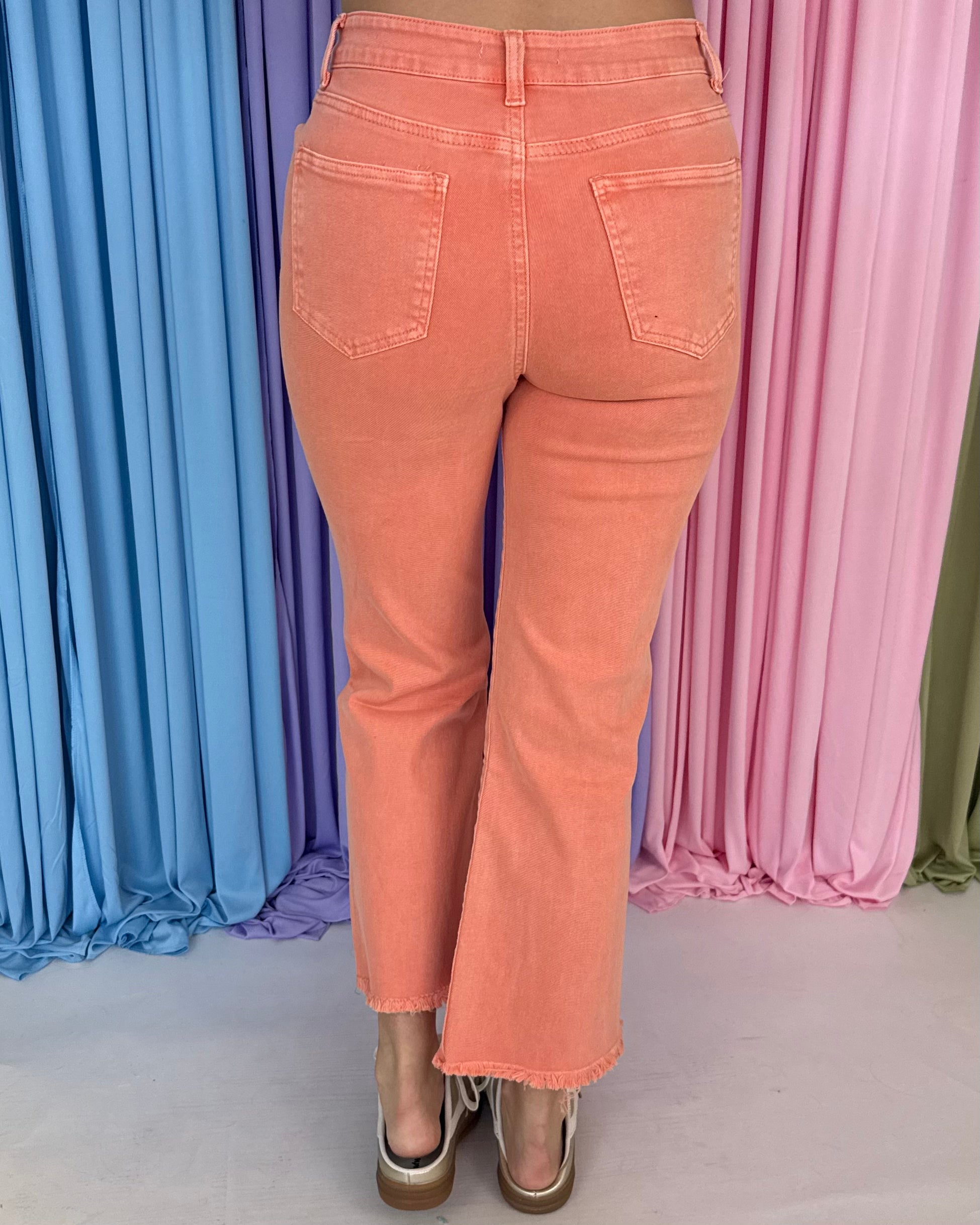 Feeling Close Coral Acid Washed Frayed Bootcut Pants-Shop-Womens-Boutique-Clothing