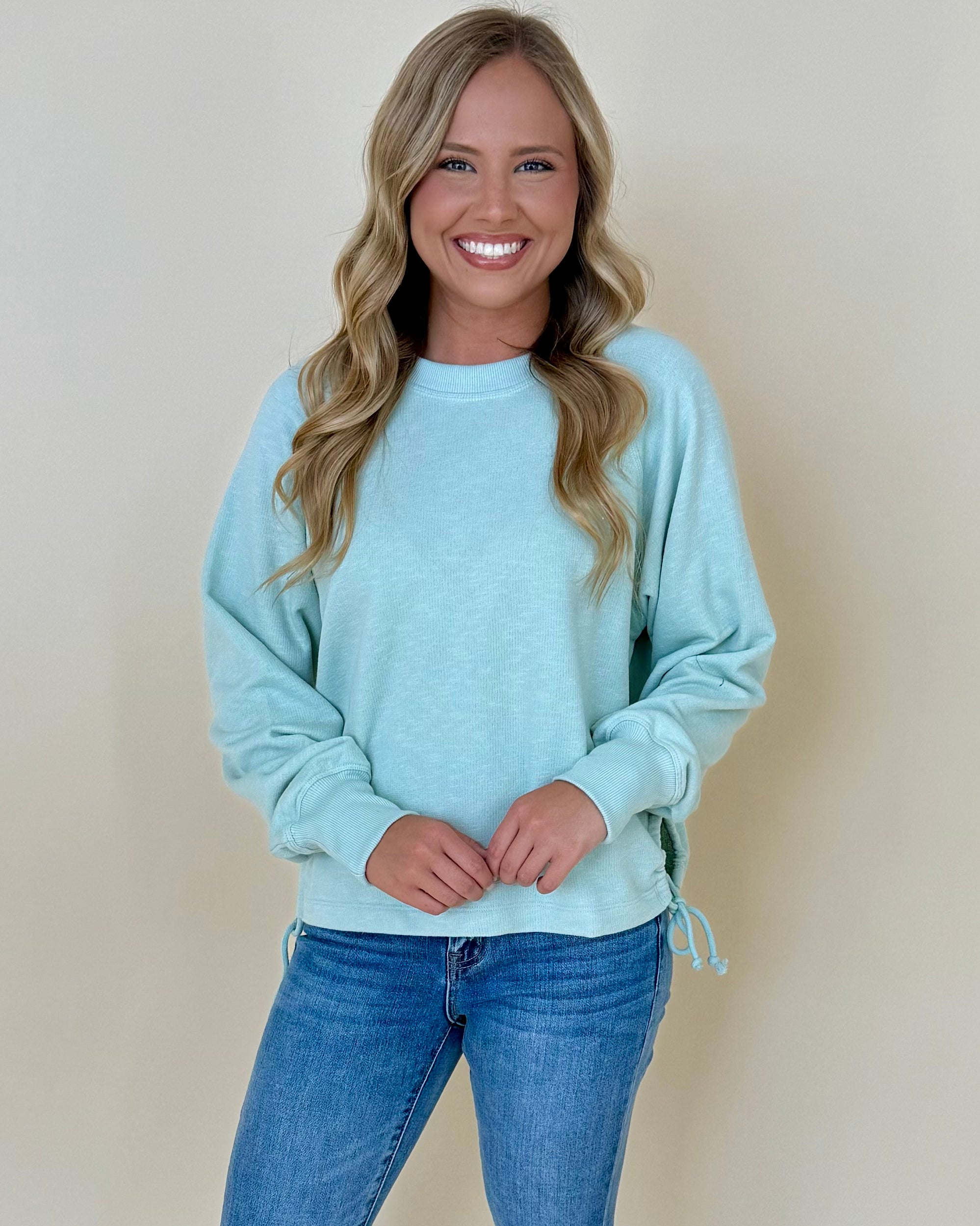 Back To Back Mint Tie Sweatshirt-Shop-Womens-Boutique-Clothing