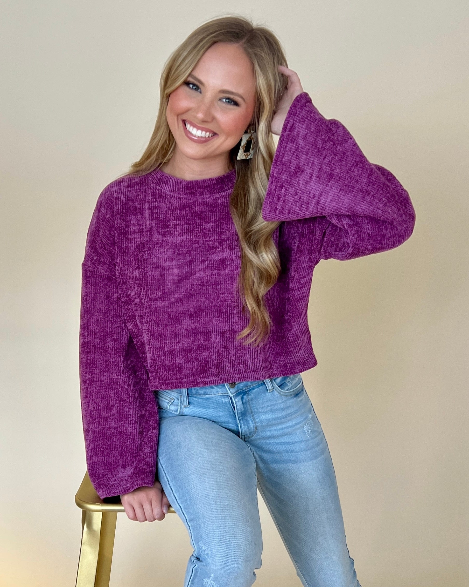 Dreaming Of Plum Ribbed Velvet Top-Shop-Womens-Boutique-Clothing