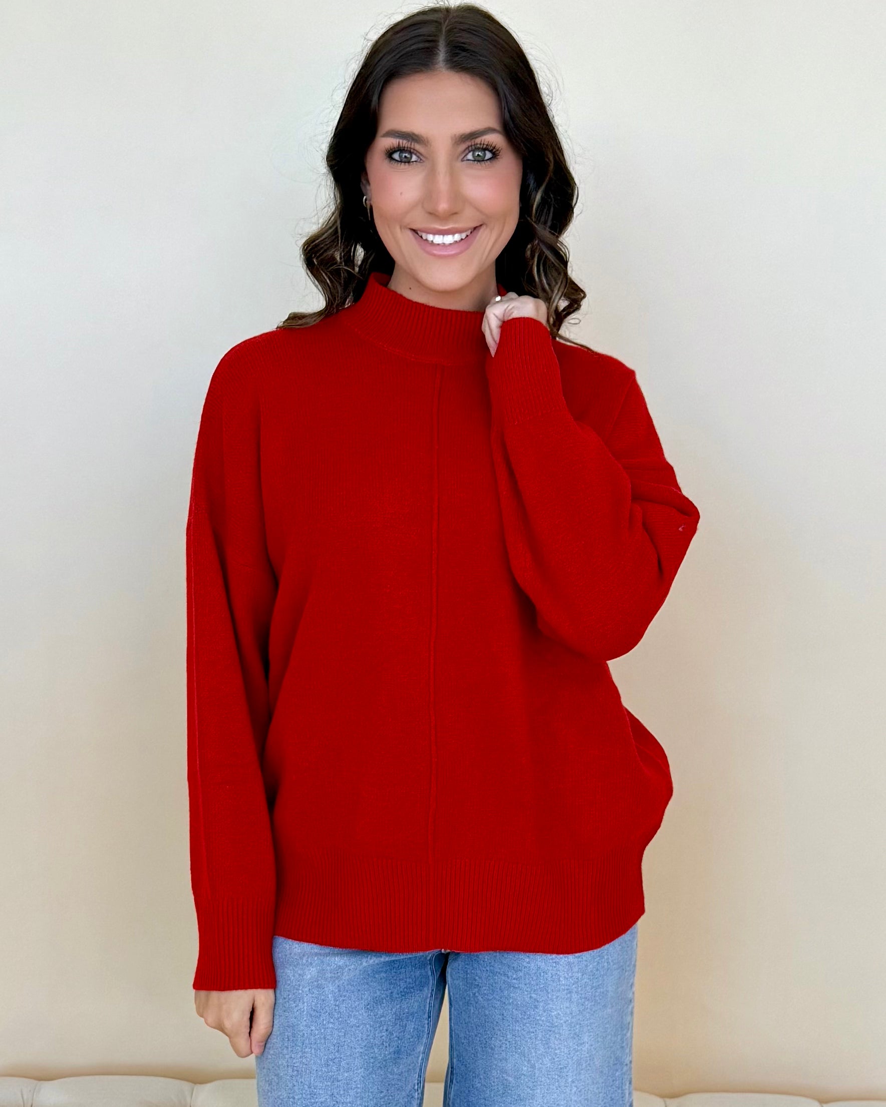 Made You Blush Red Mock Sweater-Shop-Womens-Boutique-Clothing