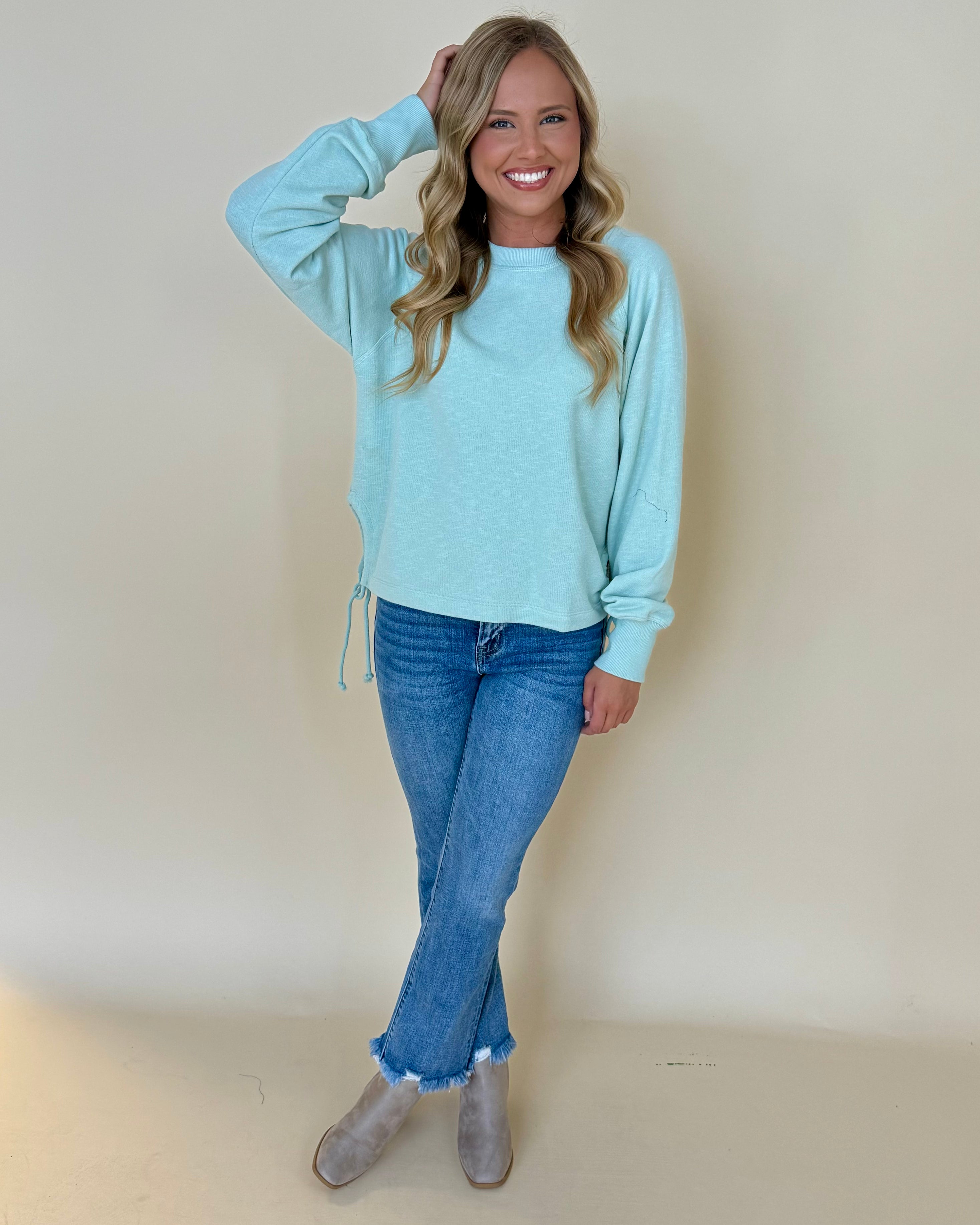 Back To Back Mint Tie Sweatshirt-Shop-Womens-Boutique-Clothing