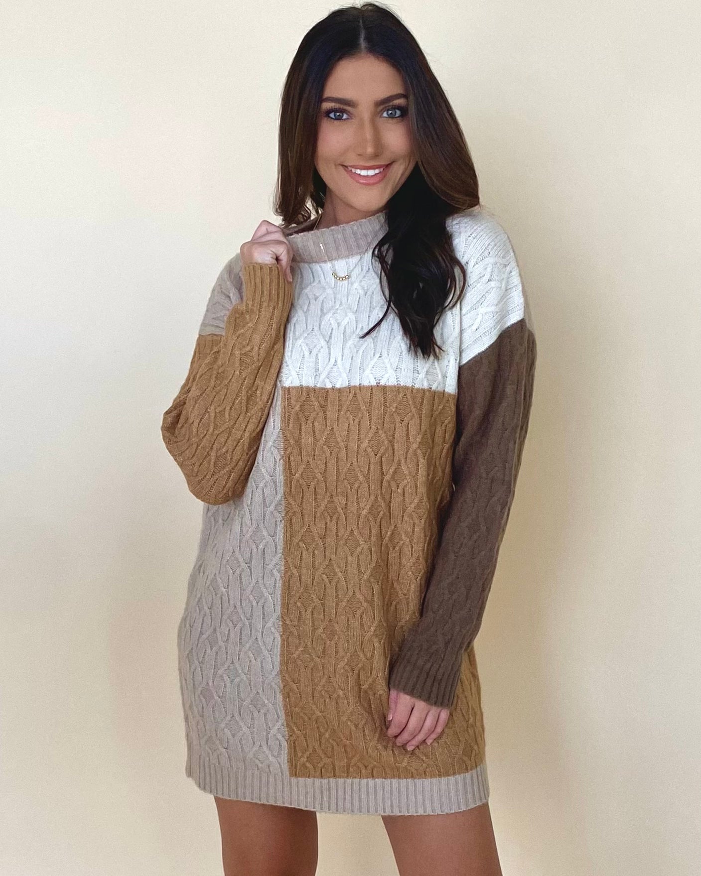 Reaching Out Taupe Colorblock Sweater Dress-Shop-Womens-Boutique-Clothing