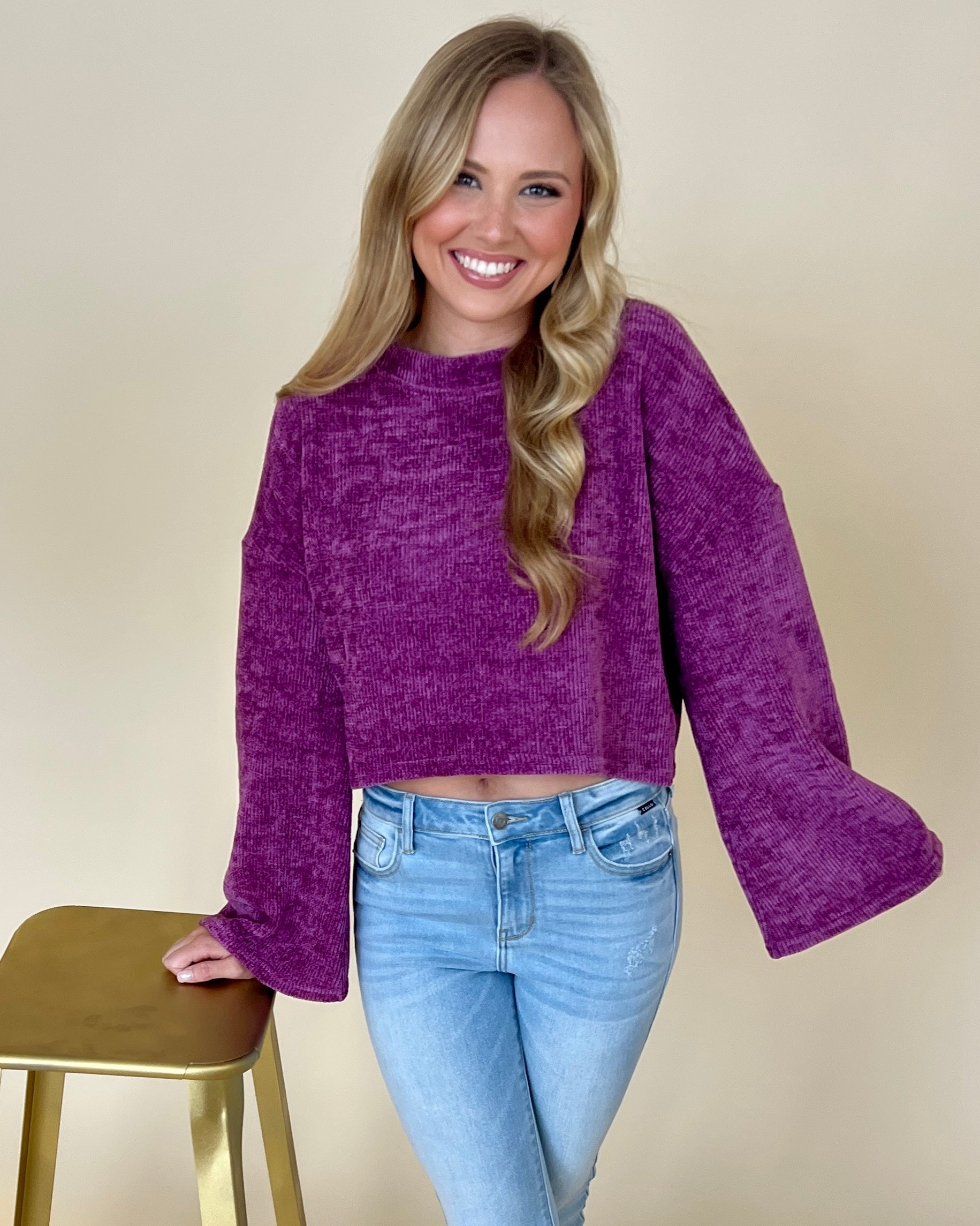 Dreaming Of Plum Ribbed Velvet Top-Shop-Womens-Boutique-Clothing