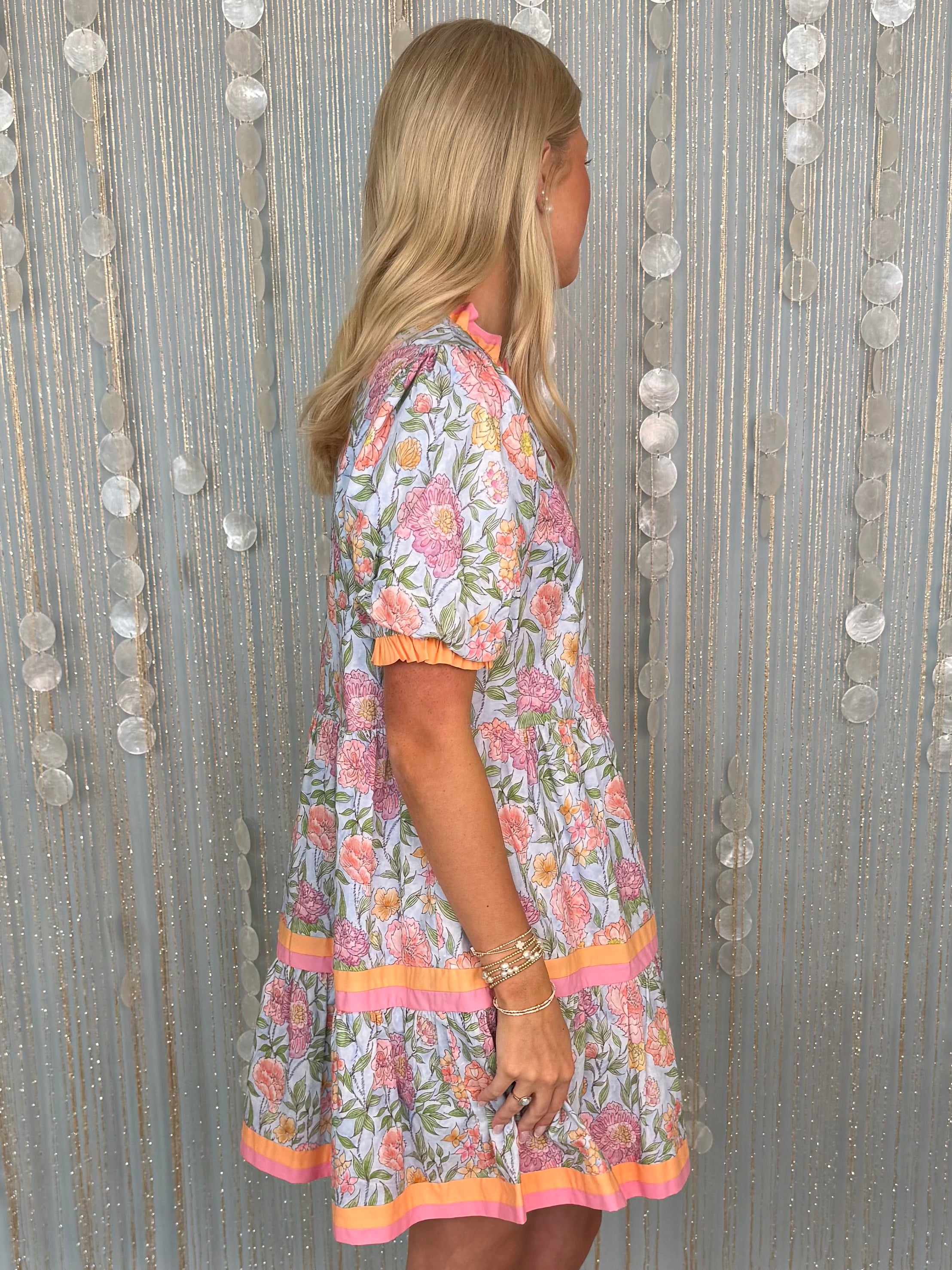 Charmed To Meet Sky Blue Floral Babydoll Dress-Shop-Womens-Boutique-Clothing