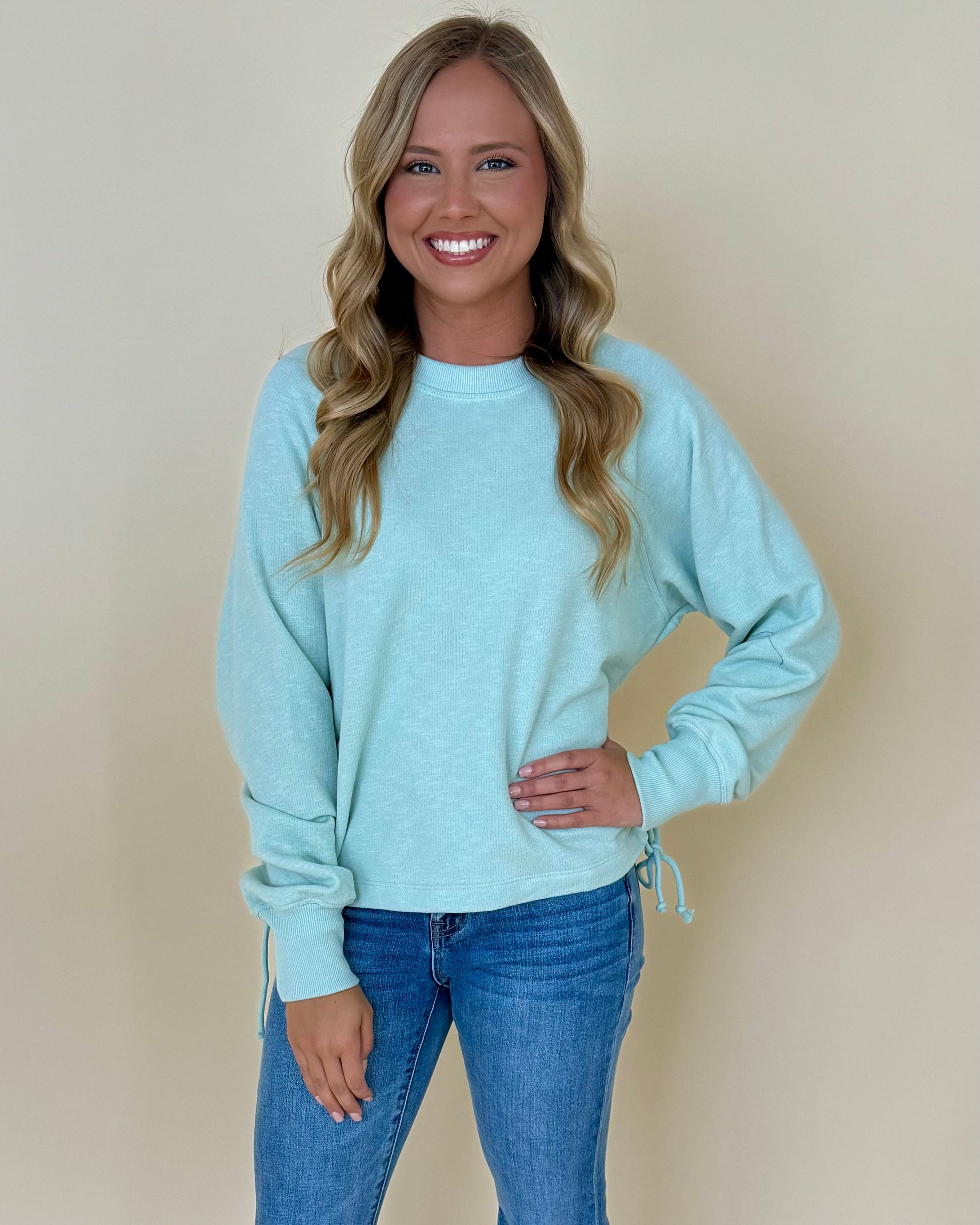 Back To Back Mint Tie Sweatshirt-Shop-Womens-Boutique-Clothing