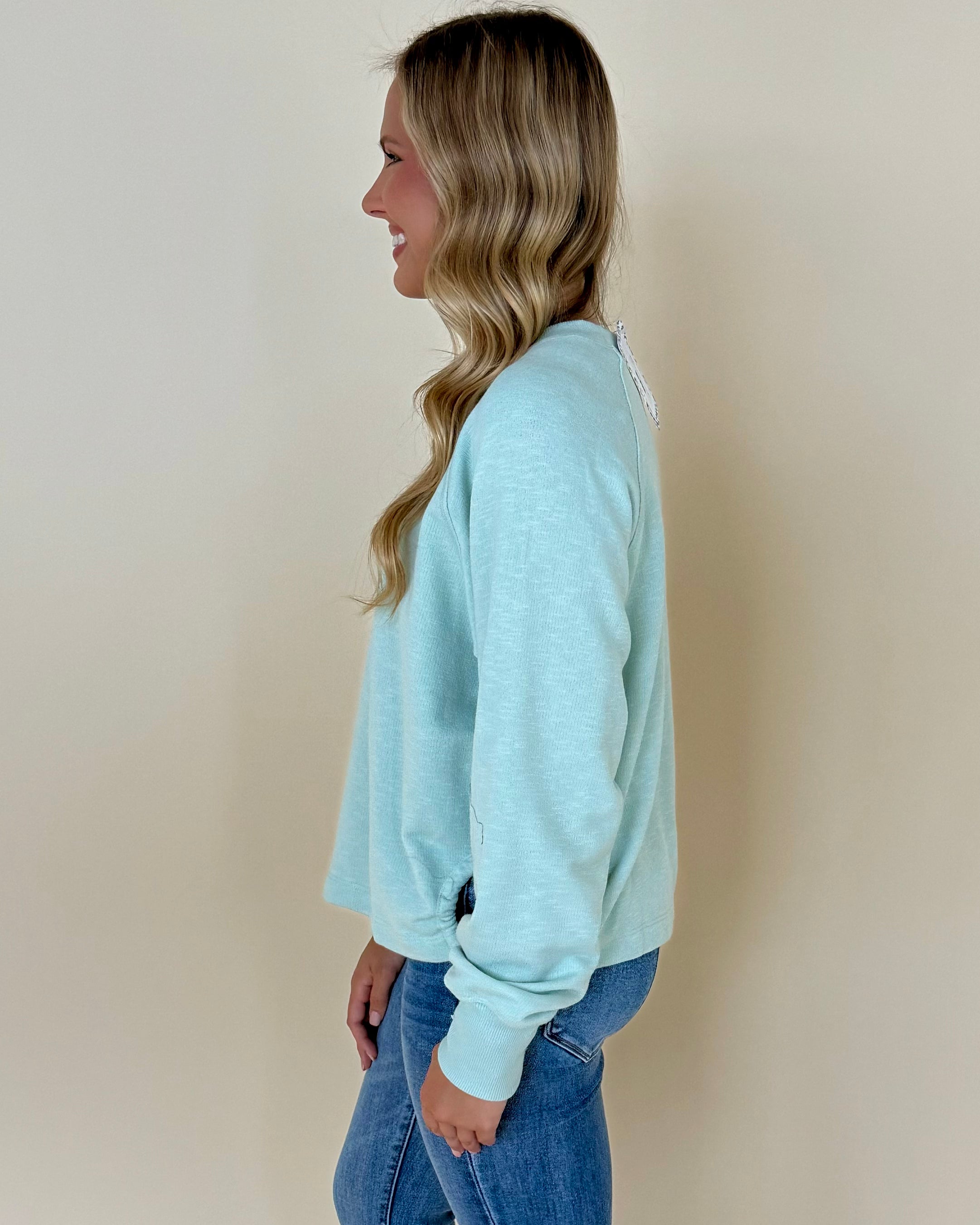 Back To Back Mint Tie Sweatshirt-Shop-Womens-Boutique-Clothing