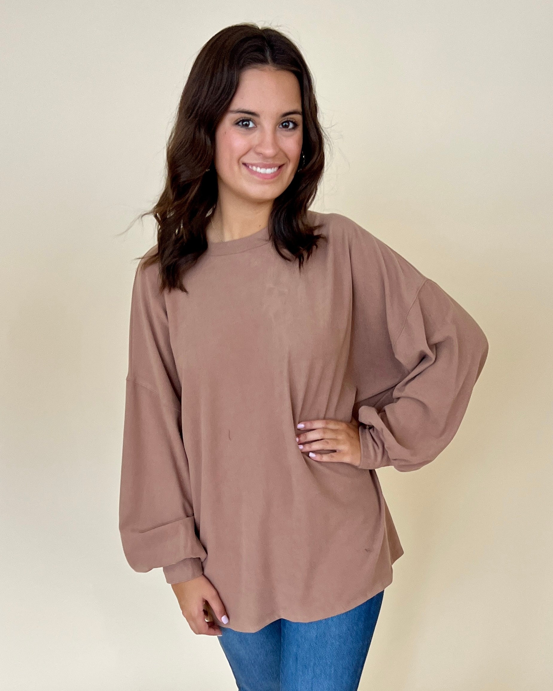 In My Feelings Camel Ribbed Round Neck Oversized Top-Shop-Womens-Boutique-Clothing
