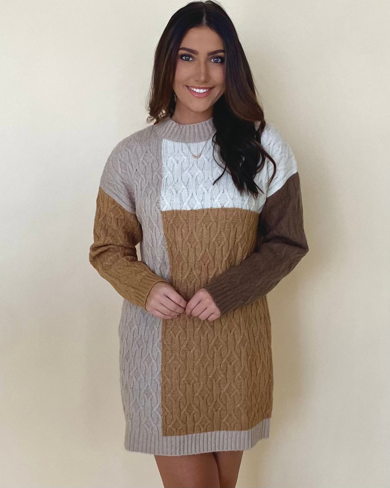 Reaching Out Taupe Colorblock Sweater Dress-Shop-Womens-Boutique-Clothing