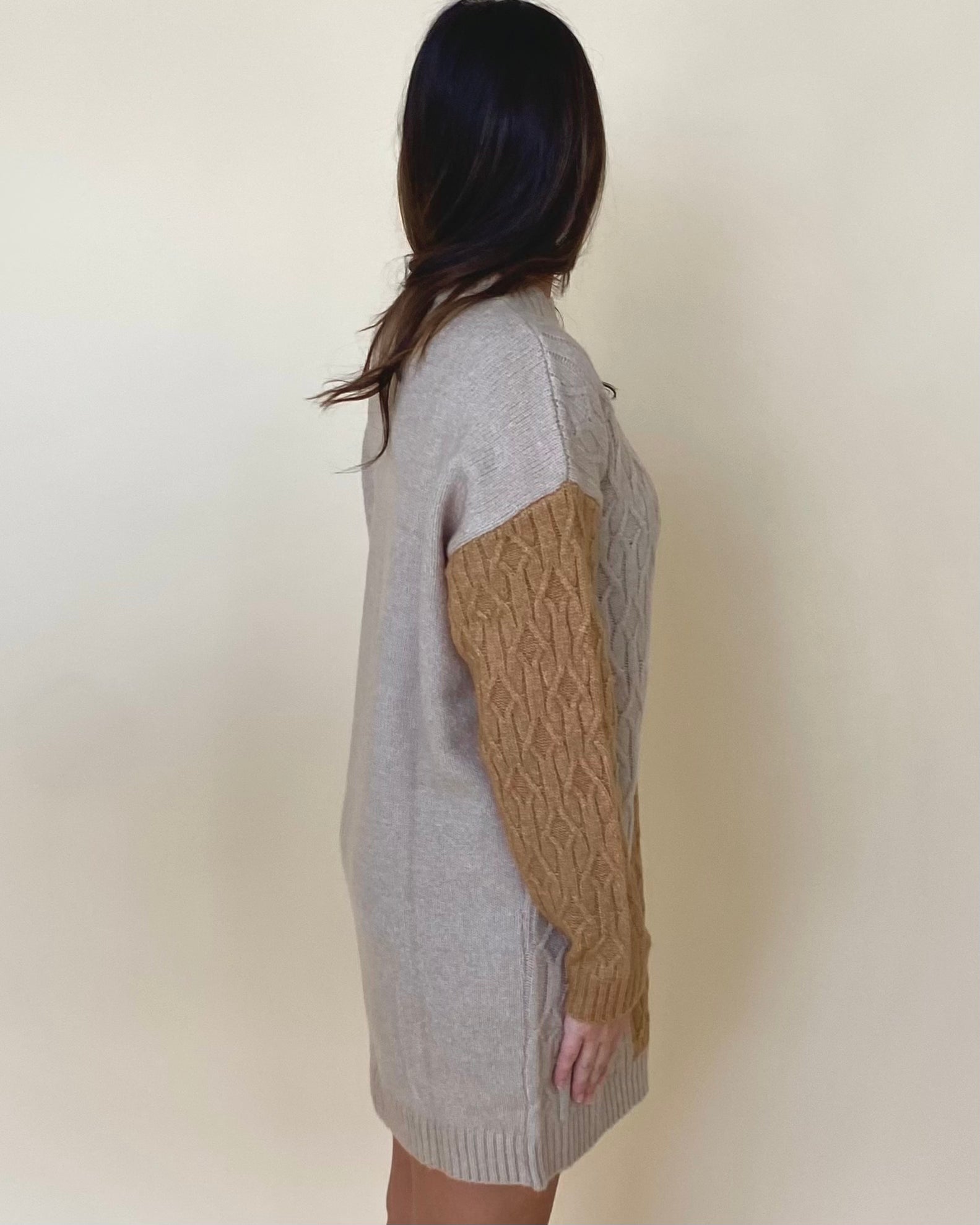 Reaching Out Taupe Colorblock Sweater Dress-Shop-Womens-Boutique-Clothing