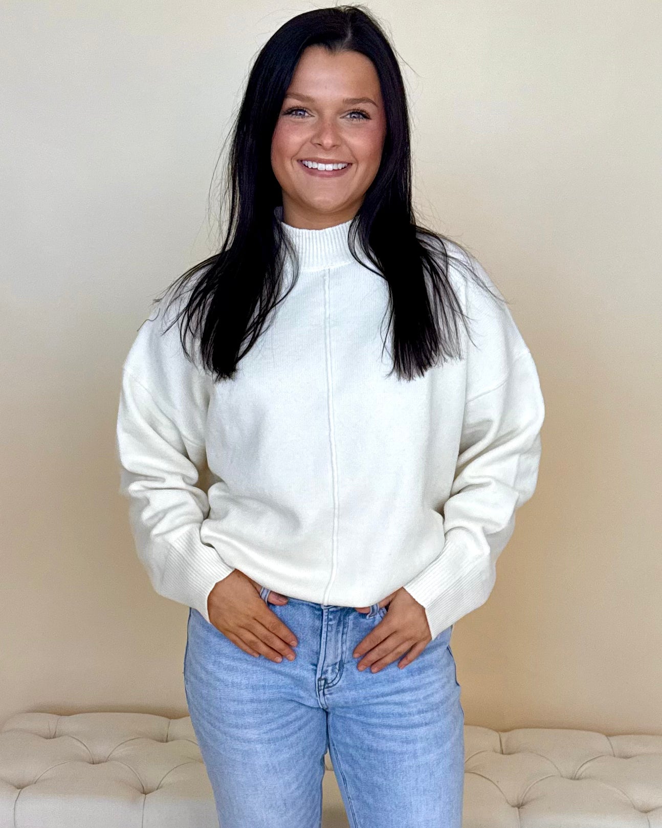 Made You Blush Cream Mock Sweater-Shop-Womens-Boutique-Clothing